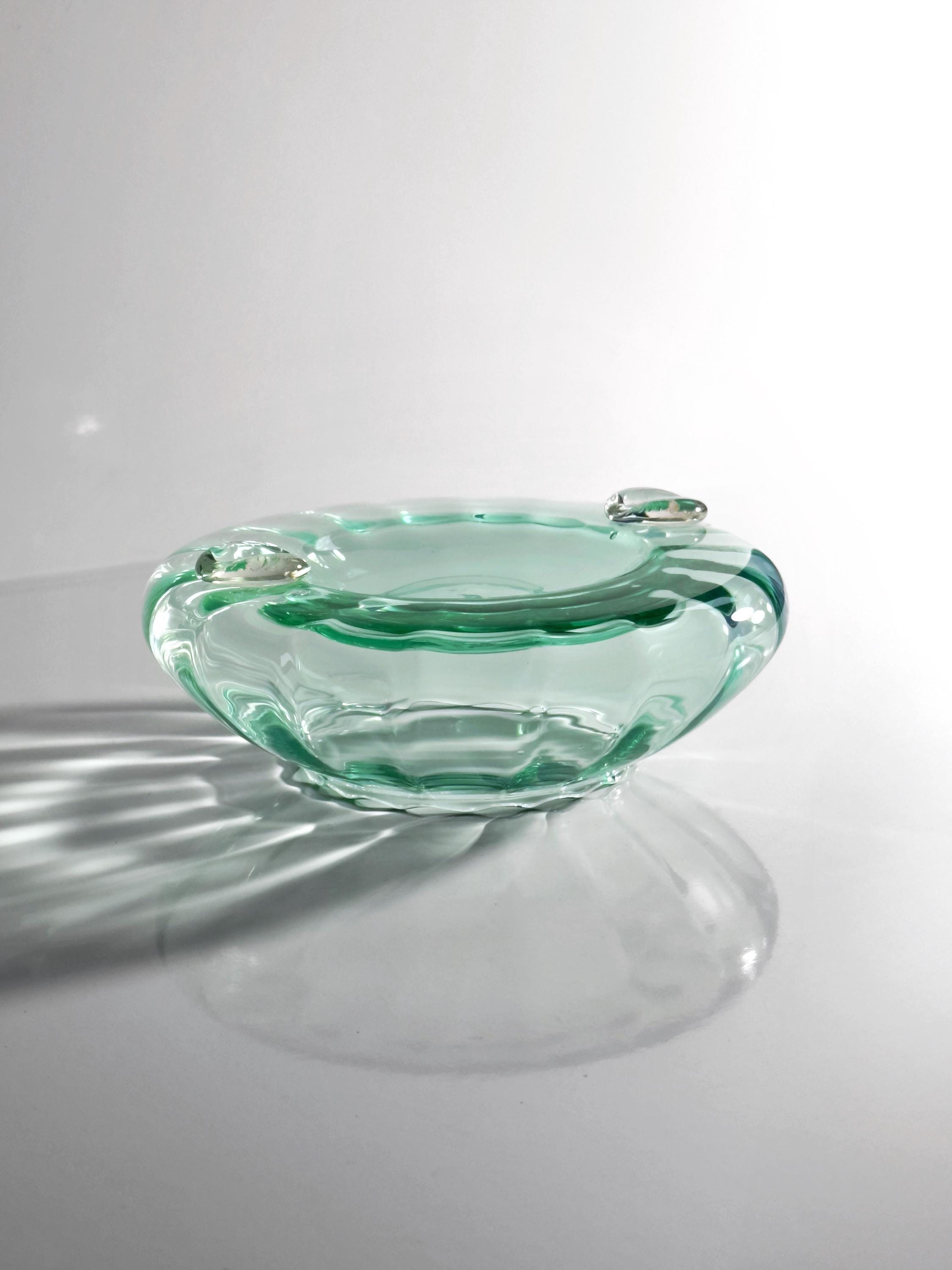 Vintage italienischer Glas-Aschenbecher in Türkisgrün