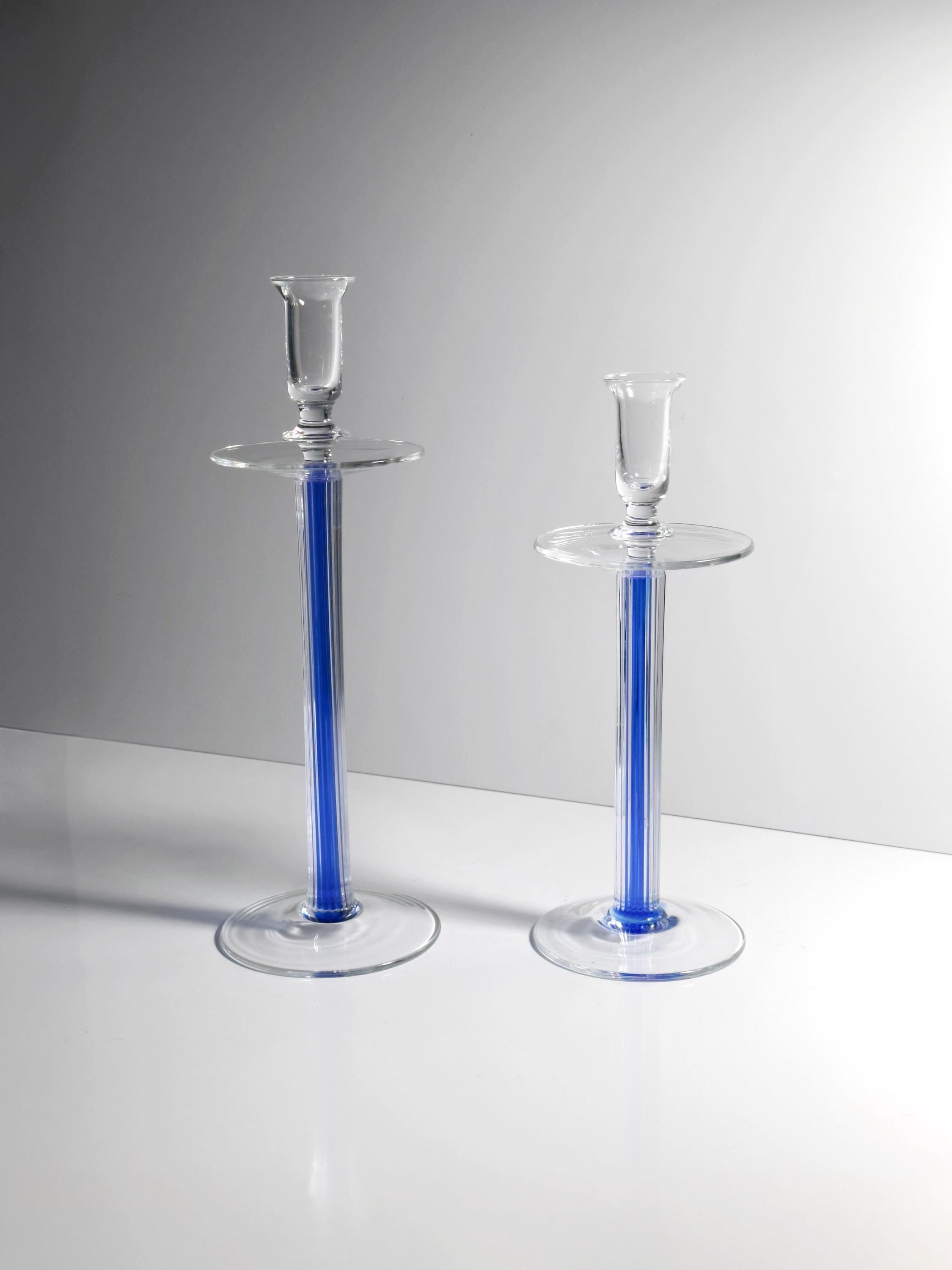 IVV Italia Glas Kerzenständer Paar in Ultramarinblau