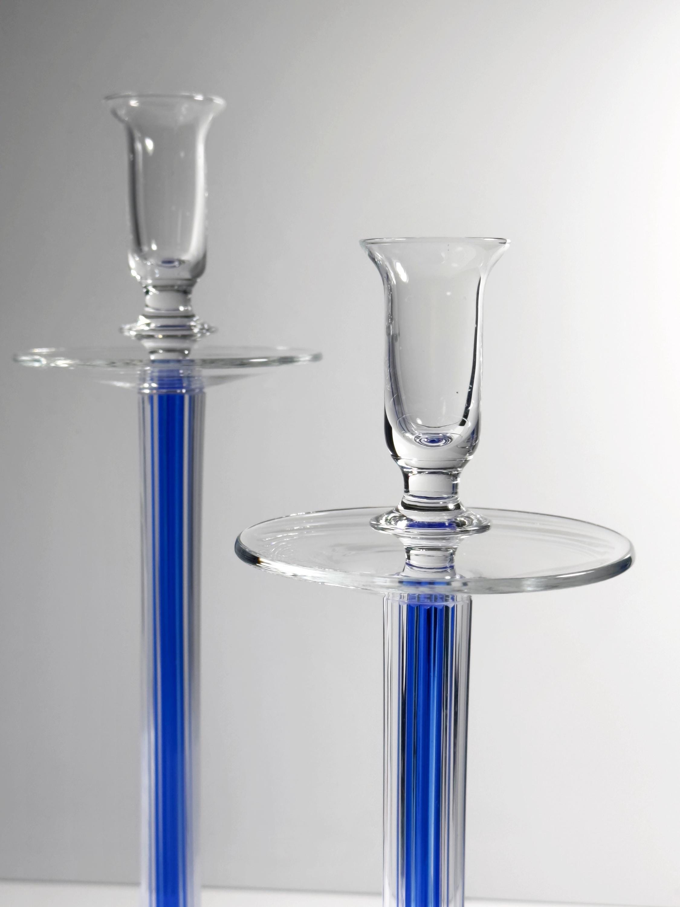 IVV Italia Glas Kerzenständer Paar in Ultramarinblau