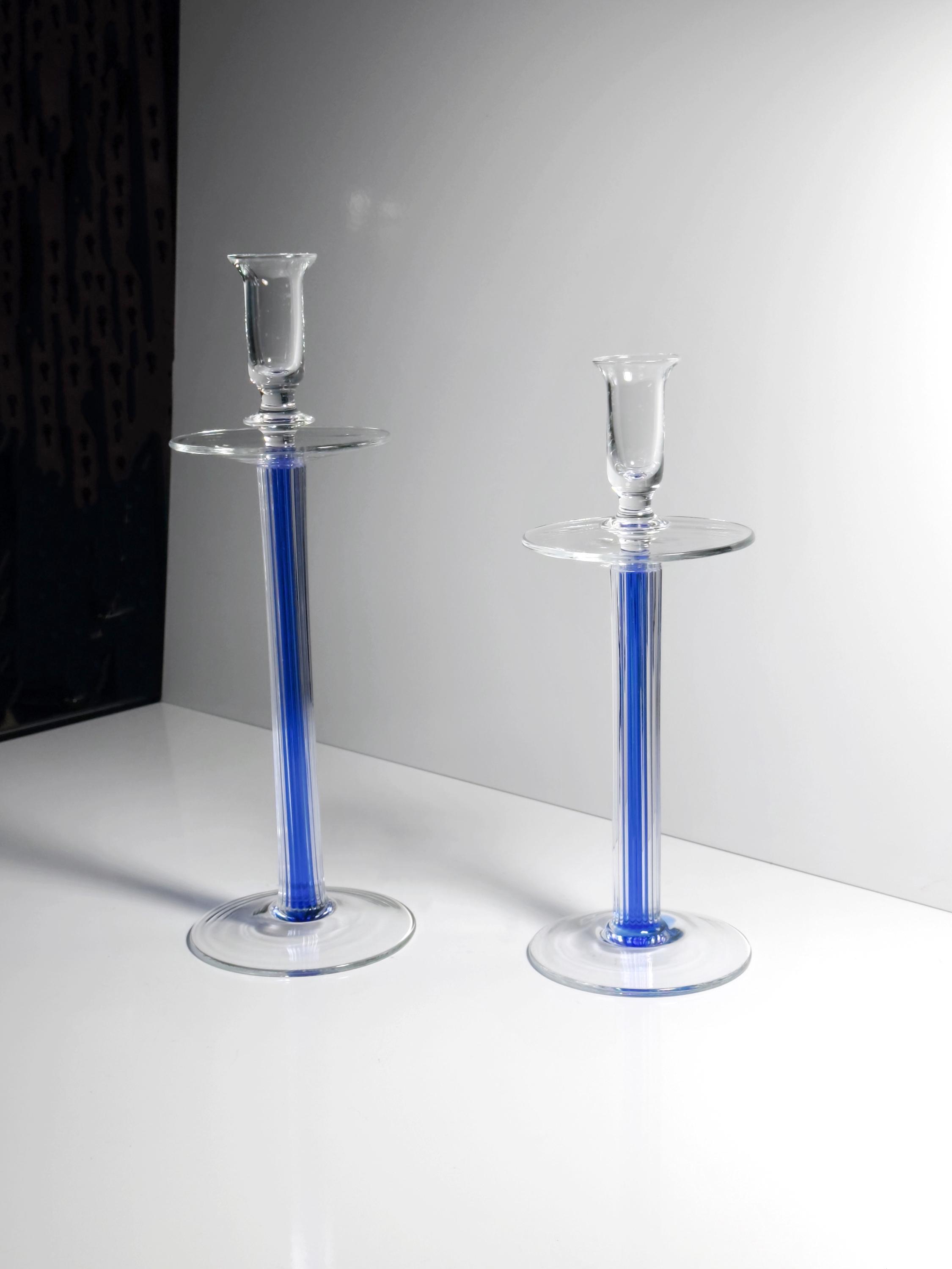 IVV Italia Glas Kerzenständer Paar in Ultramarinblau