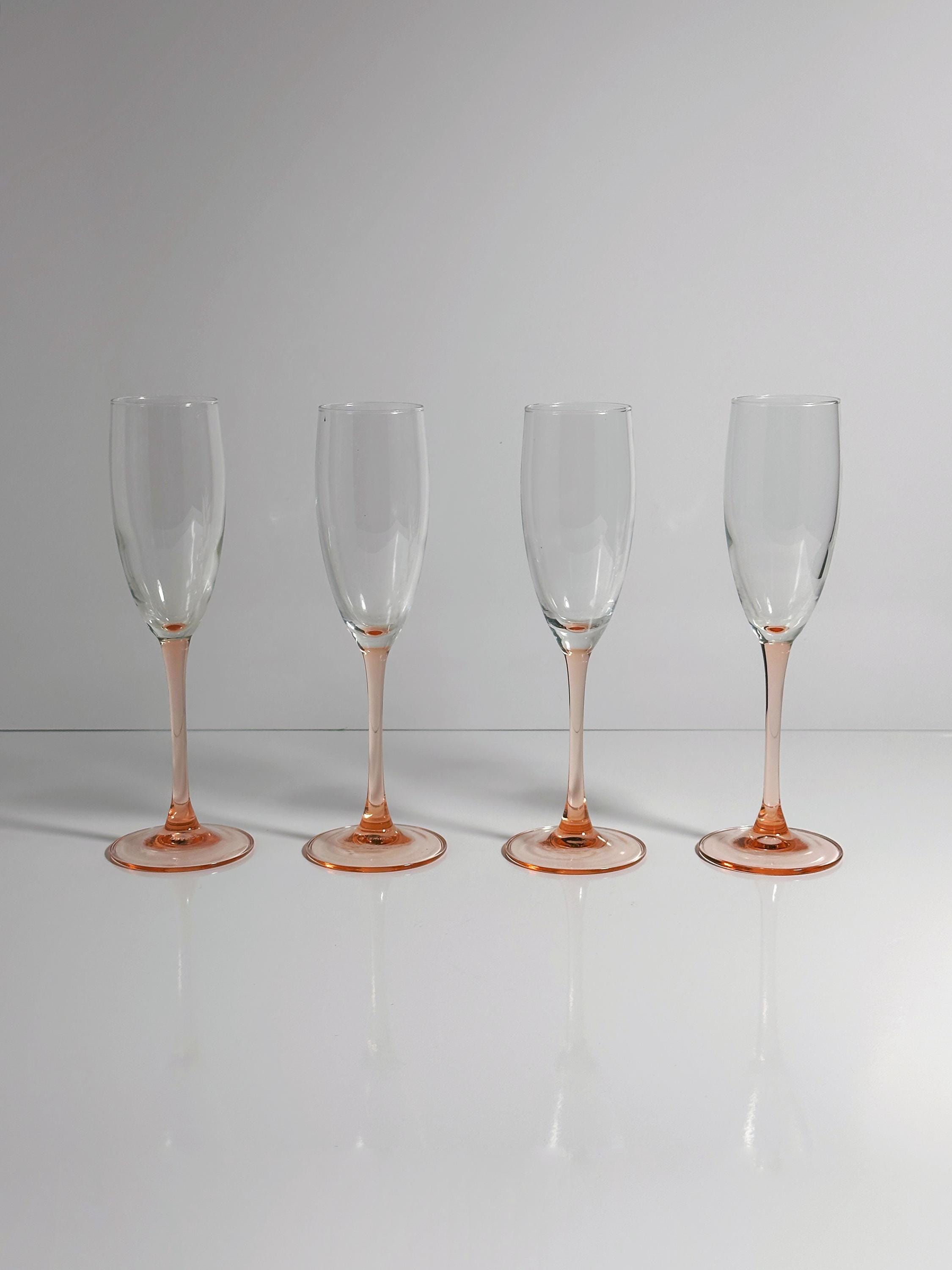 4 Luminarc Sektgläser mit rosa Stiel, Frankreich 1980er