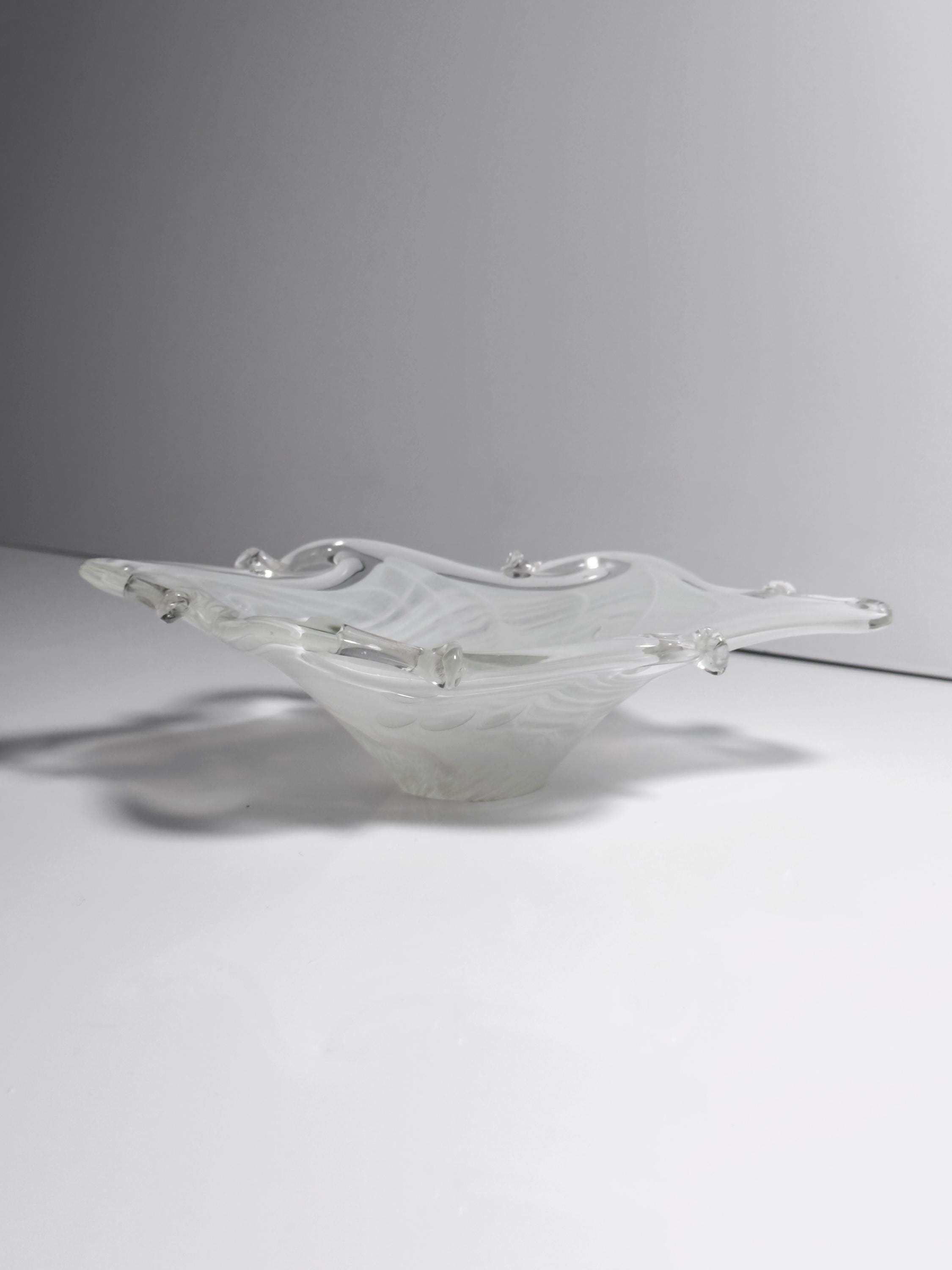 Murano Aschenbecher Weiß Vintage Milchglas Schale Filigrana