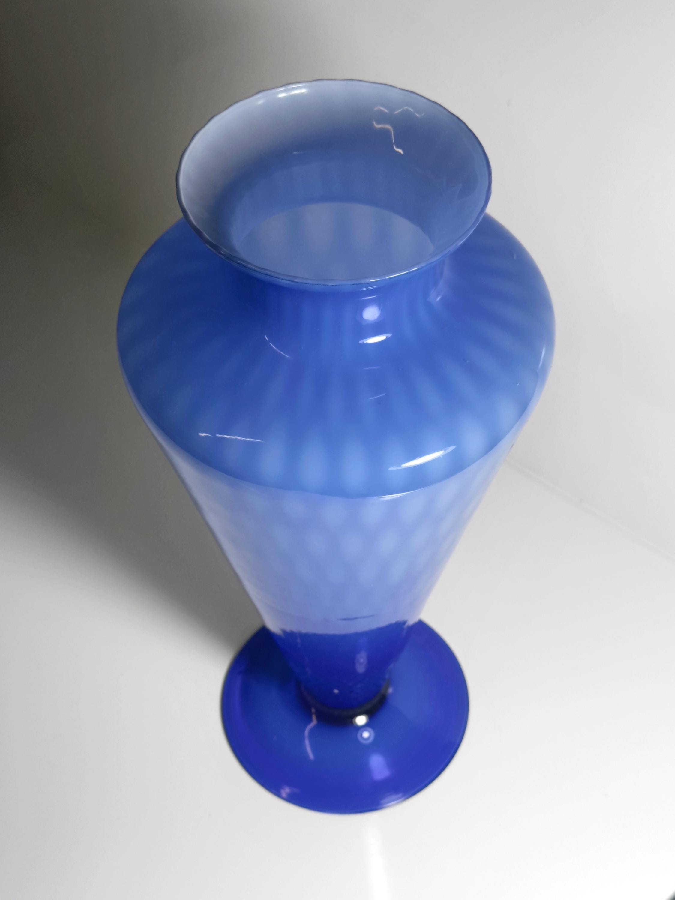 Große Vintage Murano Opalglas Vase in Kobaltblau