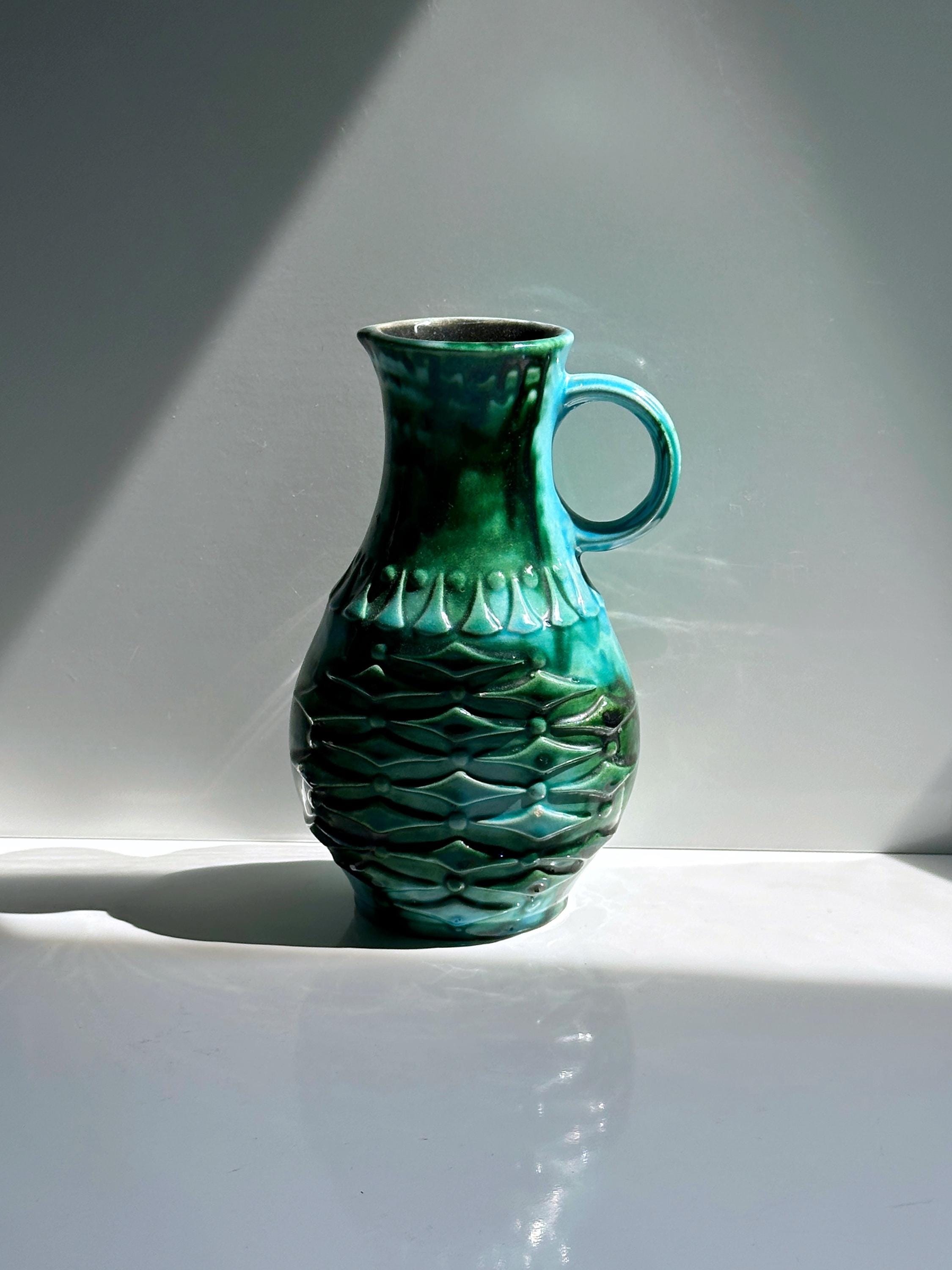 Übelacker Keramik Henkelvase 1651/20 in Grün und Türkis