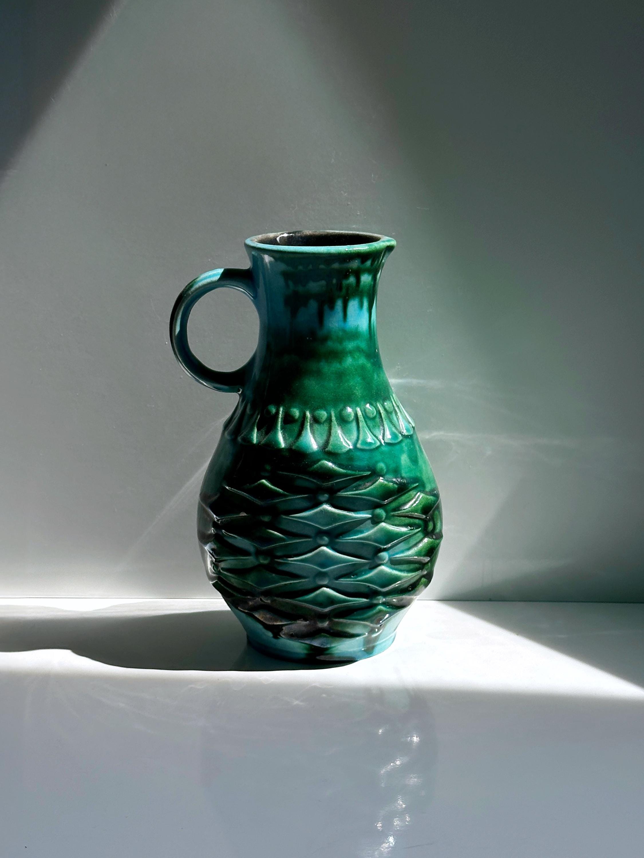 Übelacker Keramik Henkelvase 1651/20 in Grün und Türkis