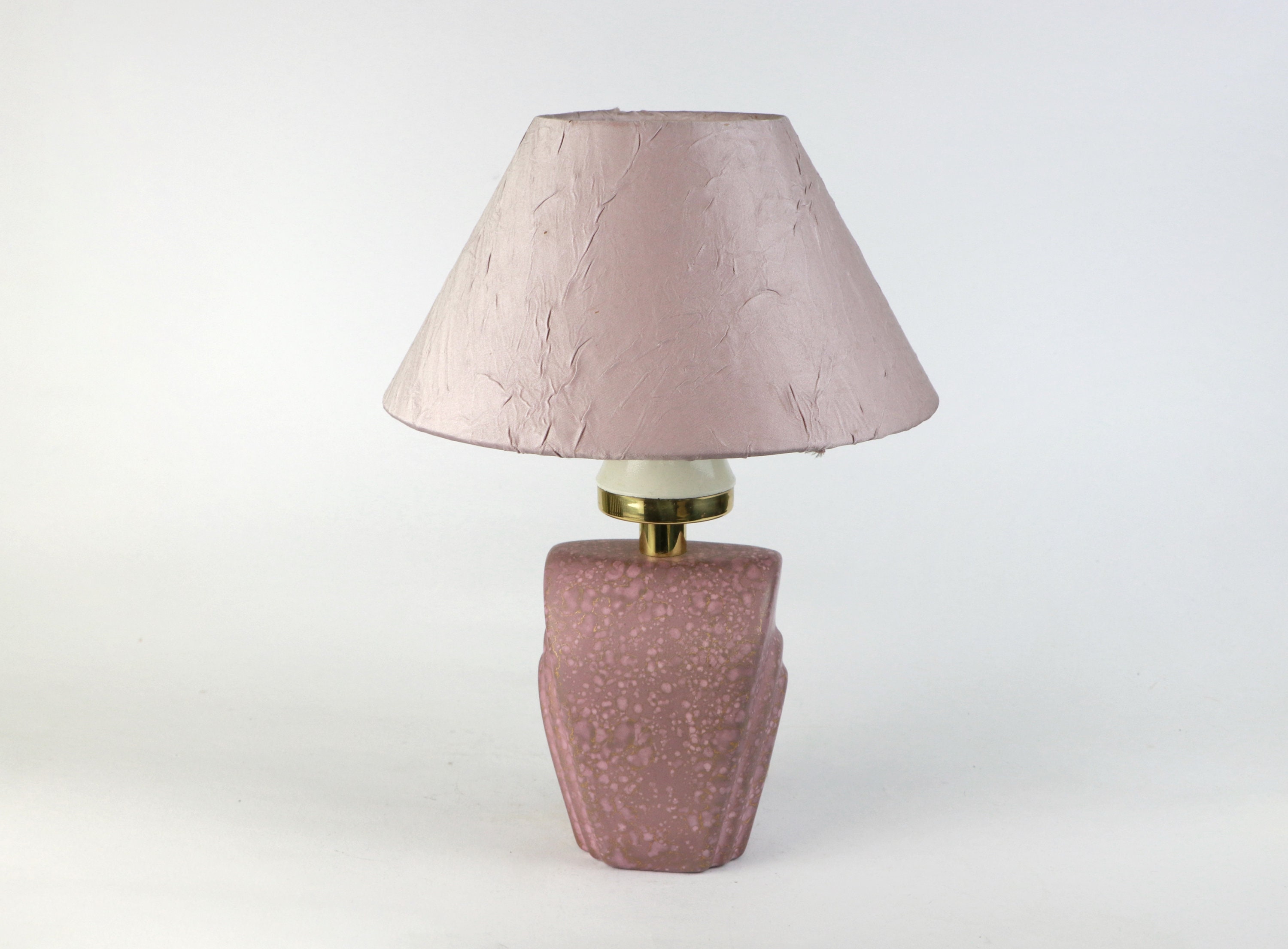 Vintage Tischlampe in Flieder und Gold