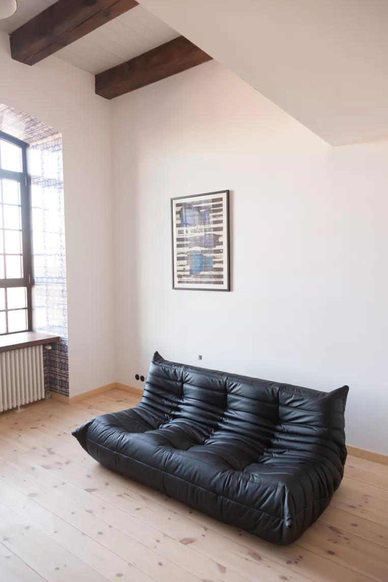Togo Sofa 3-seater Madras leather Black
