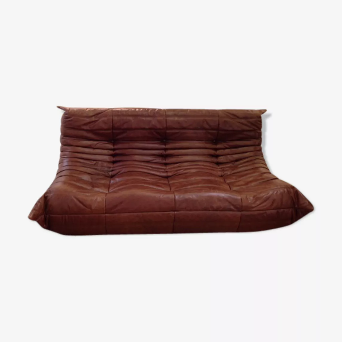 Togo Sofa 3-Sitzer Vintageleder Walnussbraun