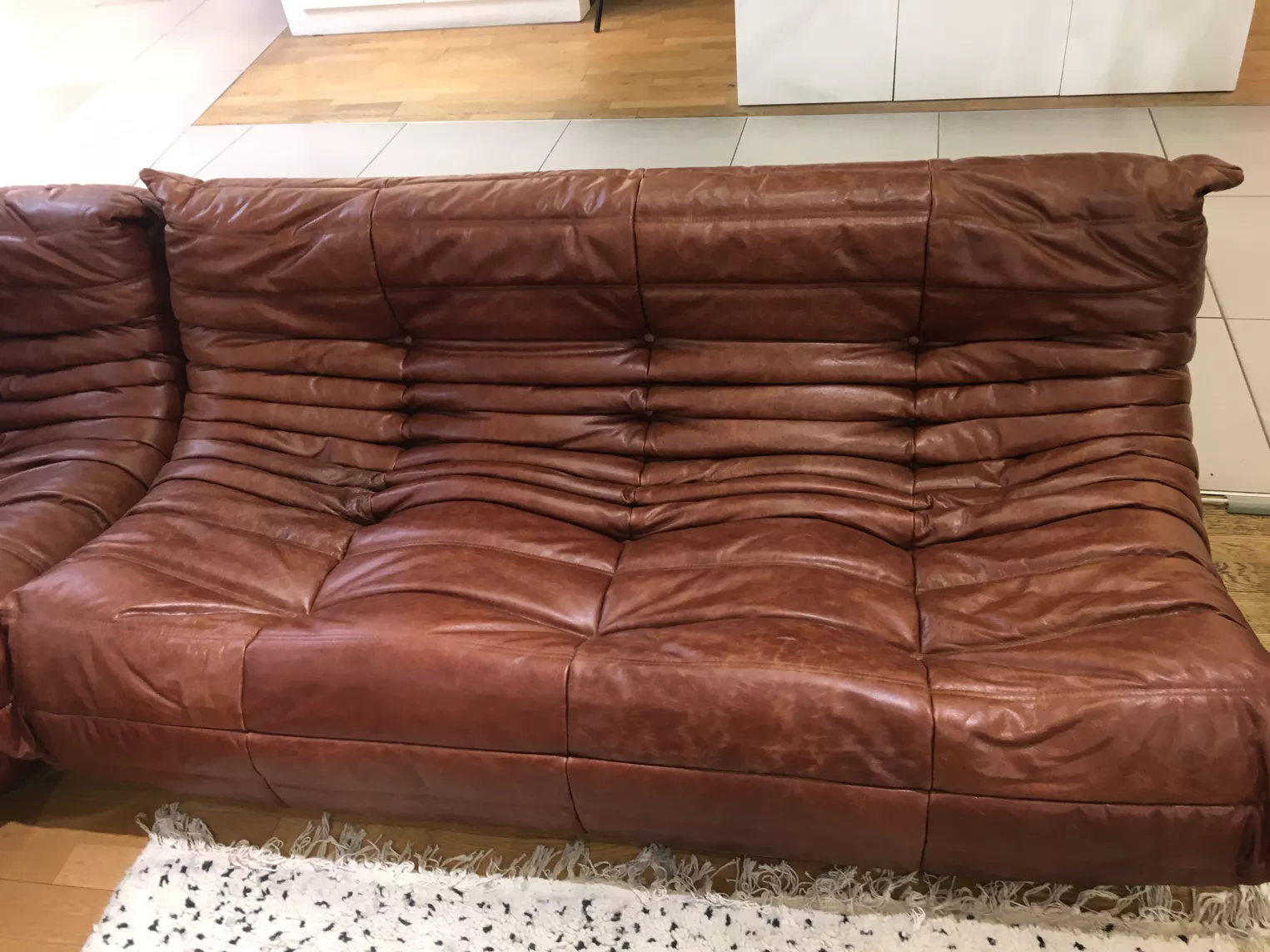 Togo Sofa 3-Sitzer Vintageleder Walnussbraun
