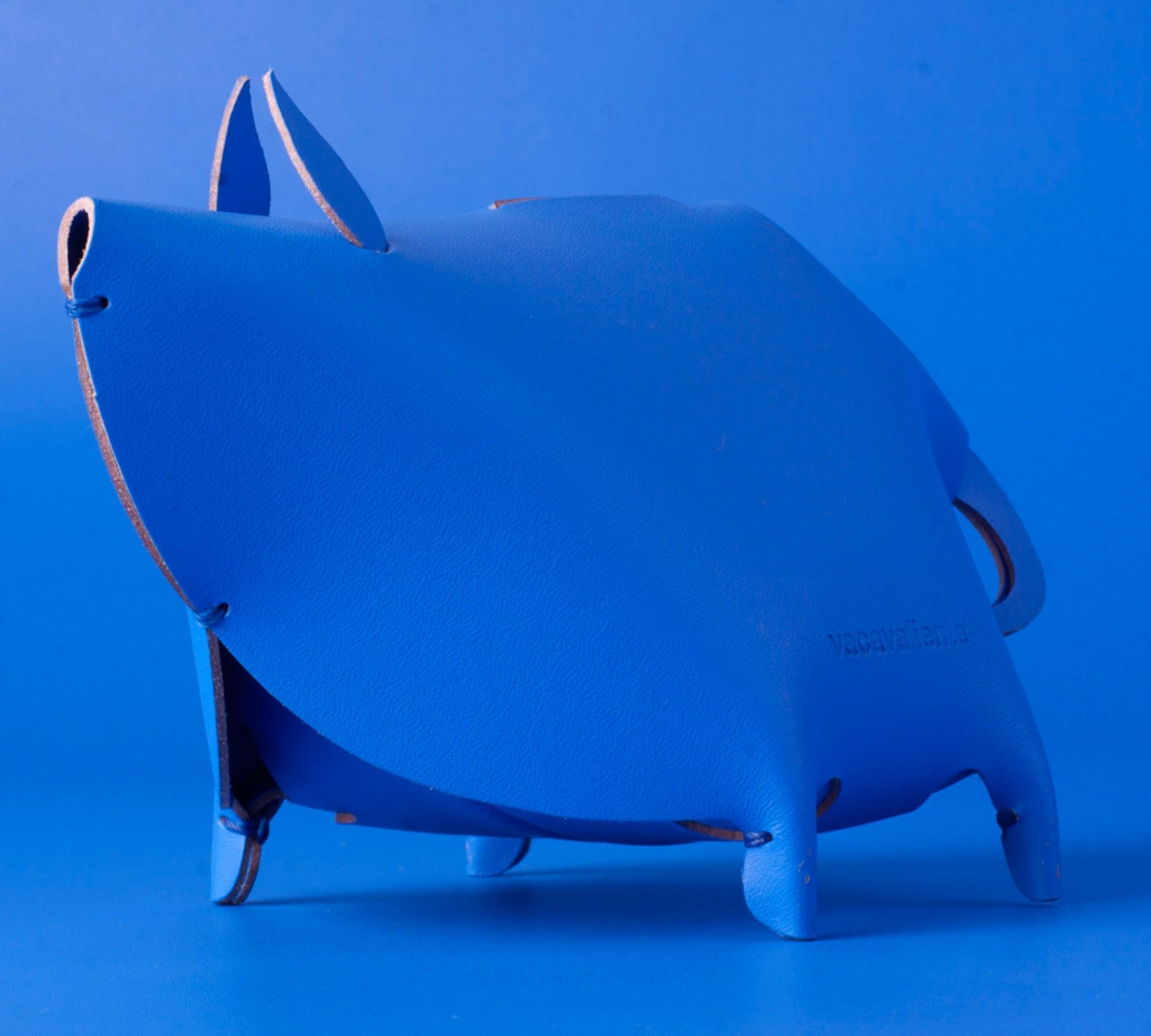 Sparschwein aus 100% Recyceltem Leder aus Spanien Blau