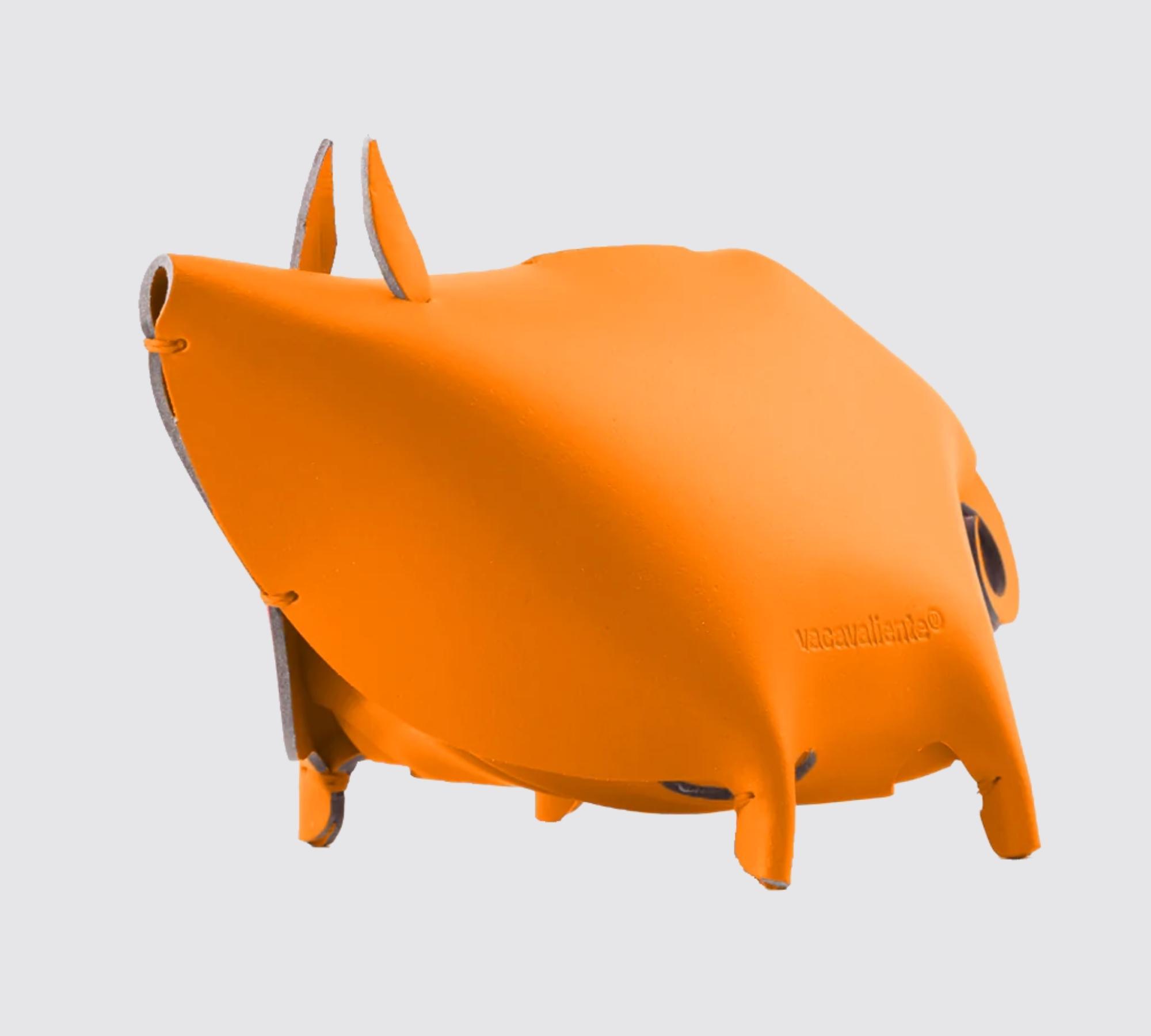 Piggy bank made of 100% recycled leather from Spain Orange