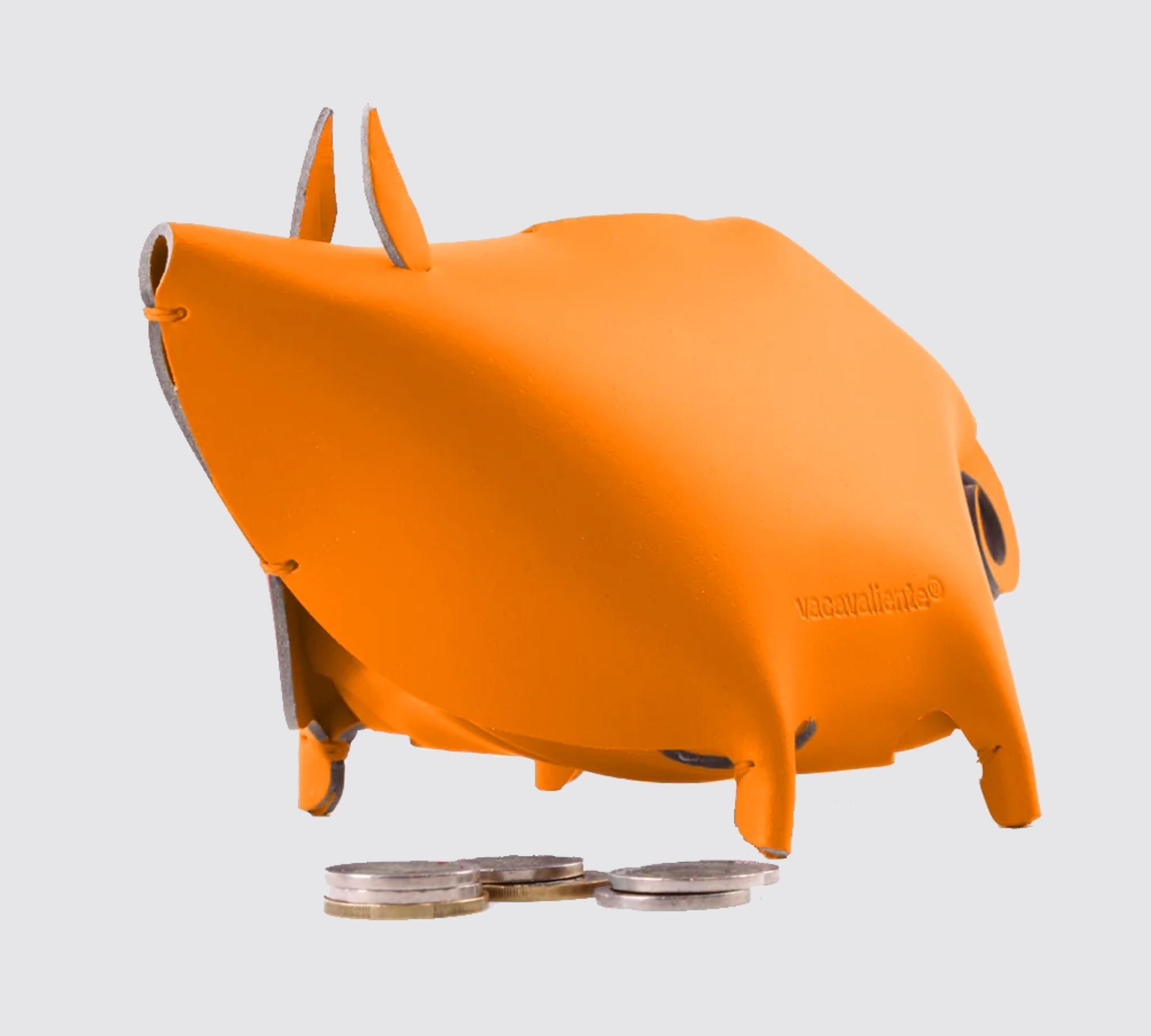 Piggy bank made of 100% recycled leather from Spain Orange