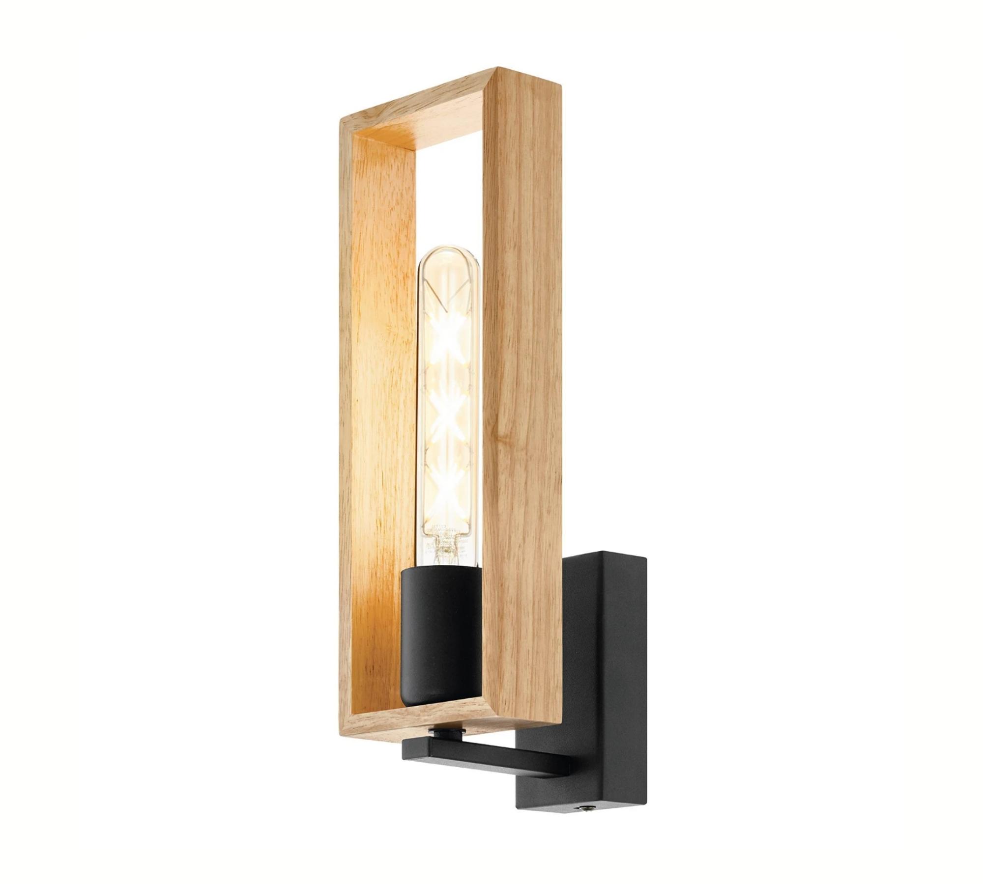 Wall lamp made of steel and glazed wood composite