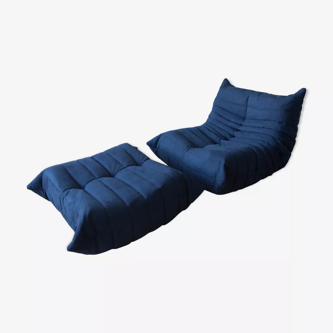 Togo Armchair and Ottoman Set Fabric Navy Blue