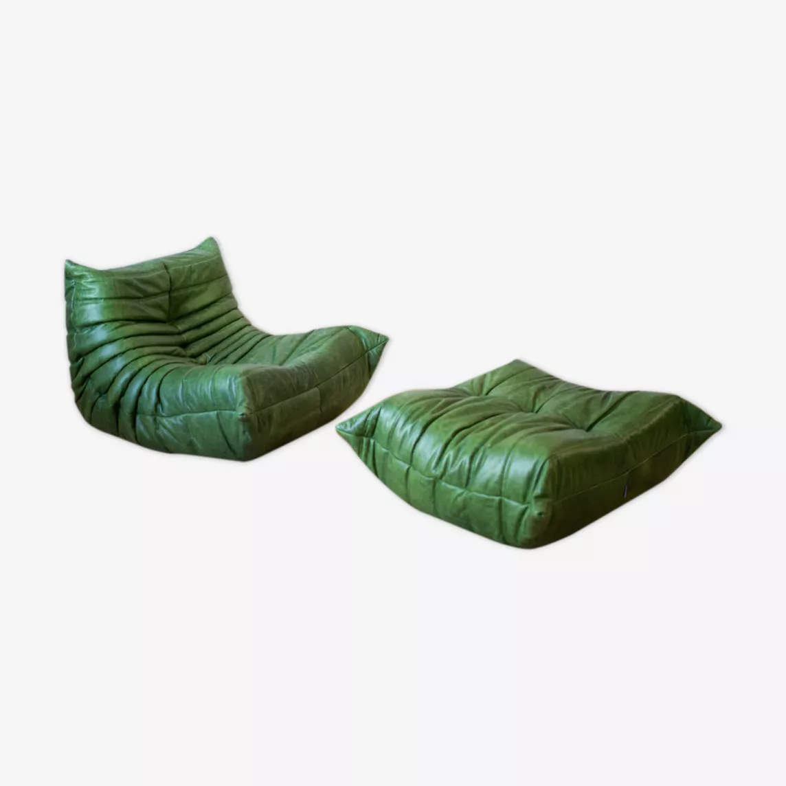 Togo armchair and ottoman set pull-up leather green
