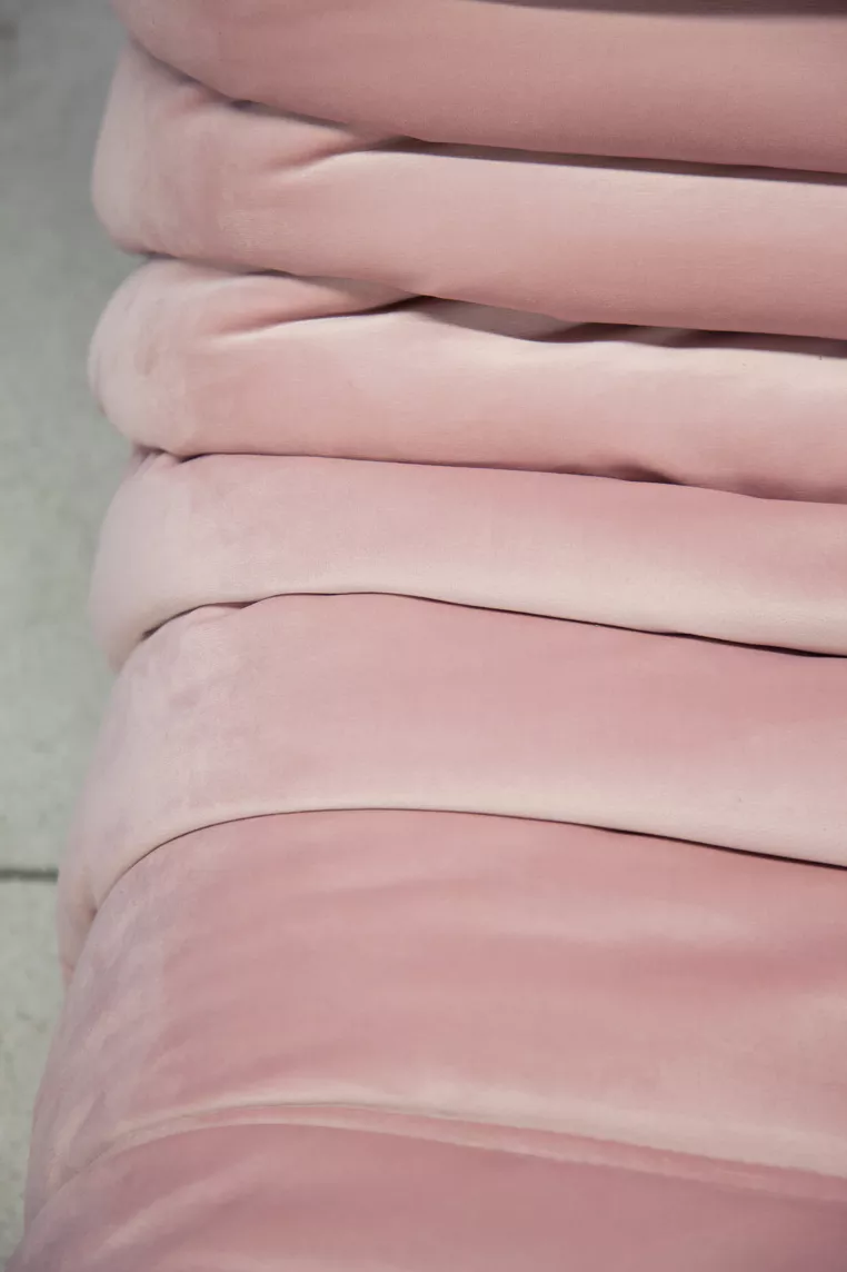 Togo armchair and ottoman set velvet light pink