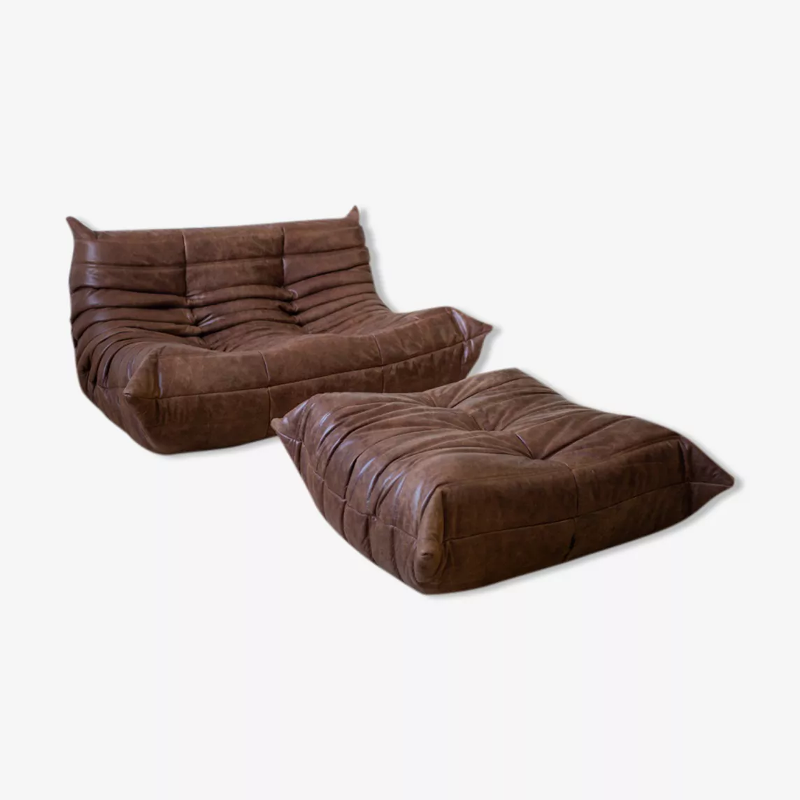 Togo Lounge Set 2-piece Pull-Up Leather Walnut Brown