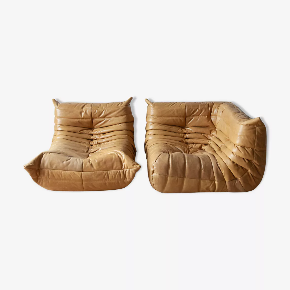 Togo Lounge Set 2-piece. Pull-up leather camel brown