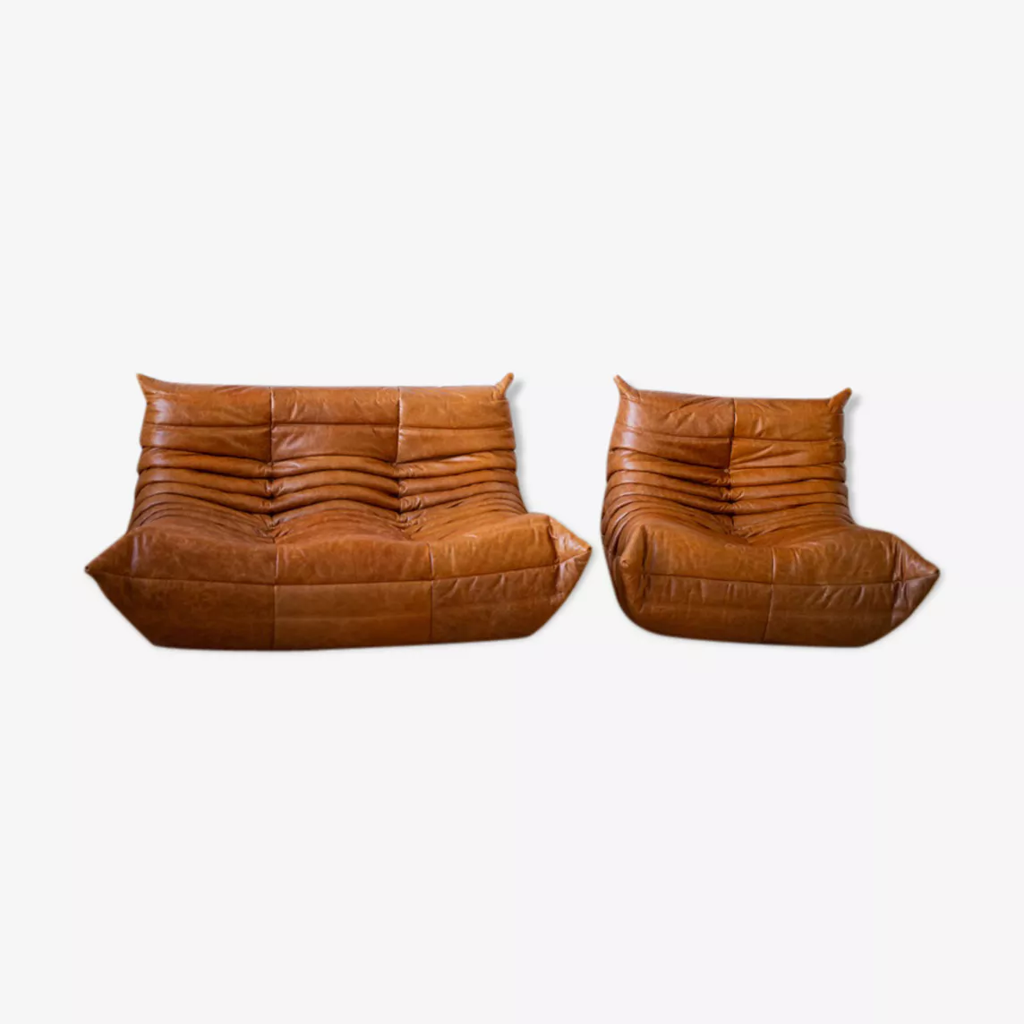 Togo Lounge Set 2-pc. Pull-Up Leather Pine Brown