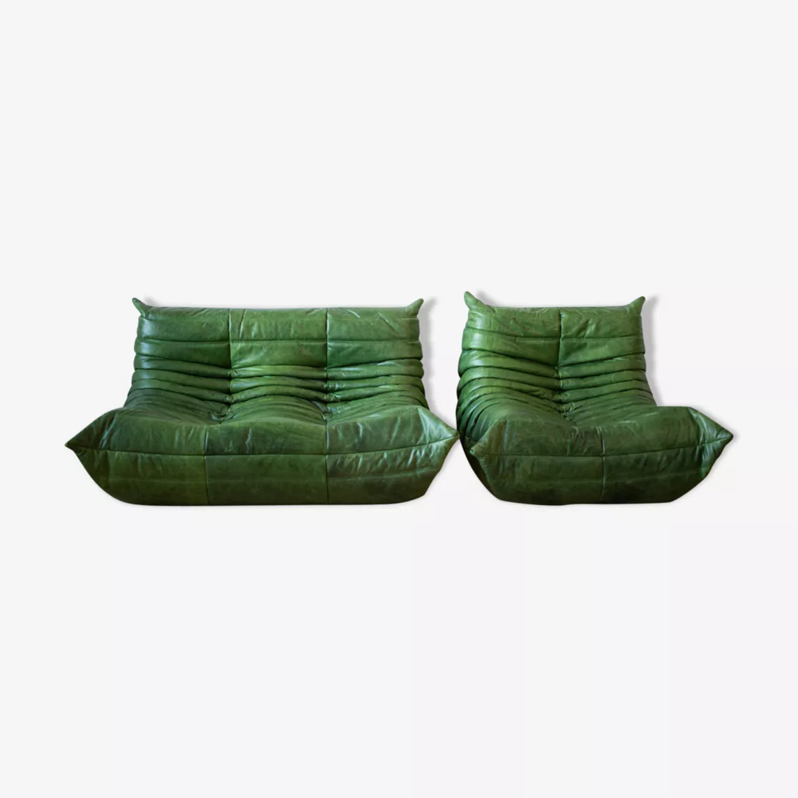 Togo Lounge Set 2-pc. Pull-Up Leather Green