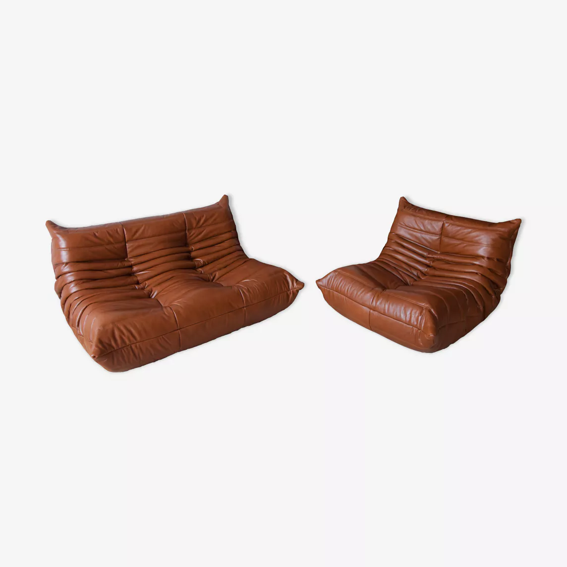 Togo Lounge Set 2-piece High-gloss leather Whisky brown