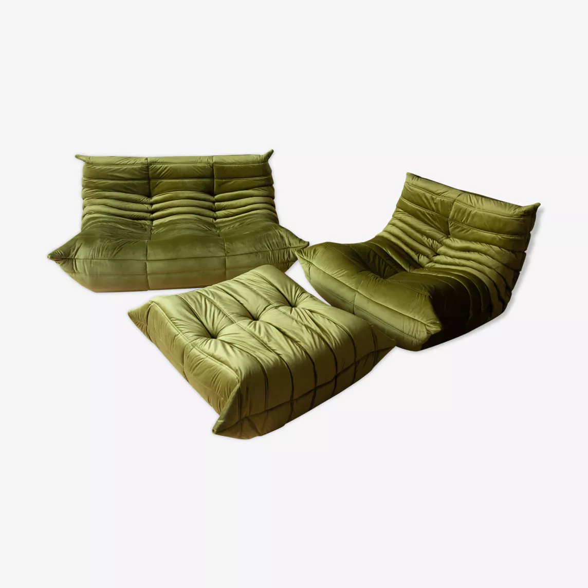 Togo Lounge Set 3-pc. Velvet Olive Green