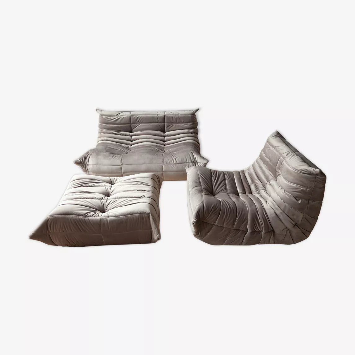 Togo Set Lounge 3 pezzi Velluto Grigio caldo