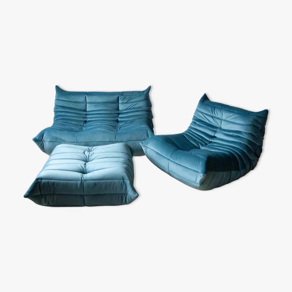 Togo Lounge Set 3-piece Velvet Sea Blue