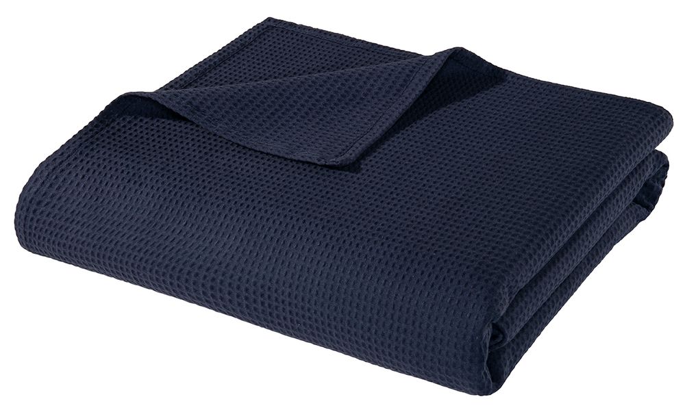 2x Kissen und Decken Set aus Waffelpiqué 100% Baumwolle Blau