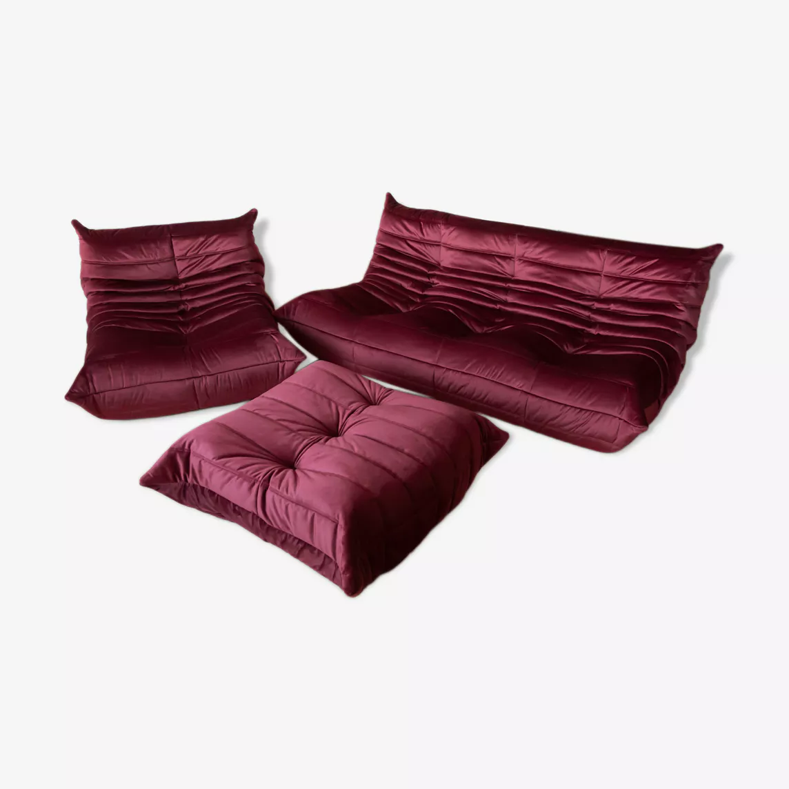 Togo Lounge Set 3-pc. Velvet Burgundy