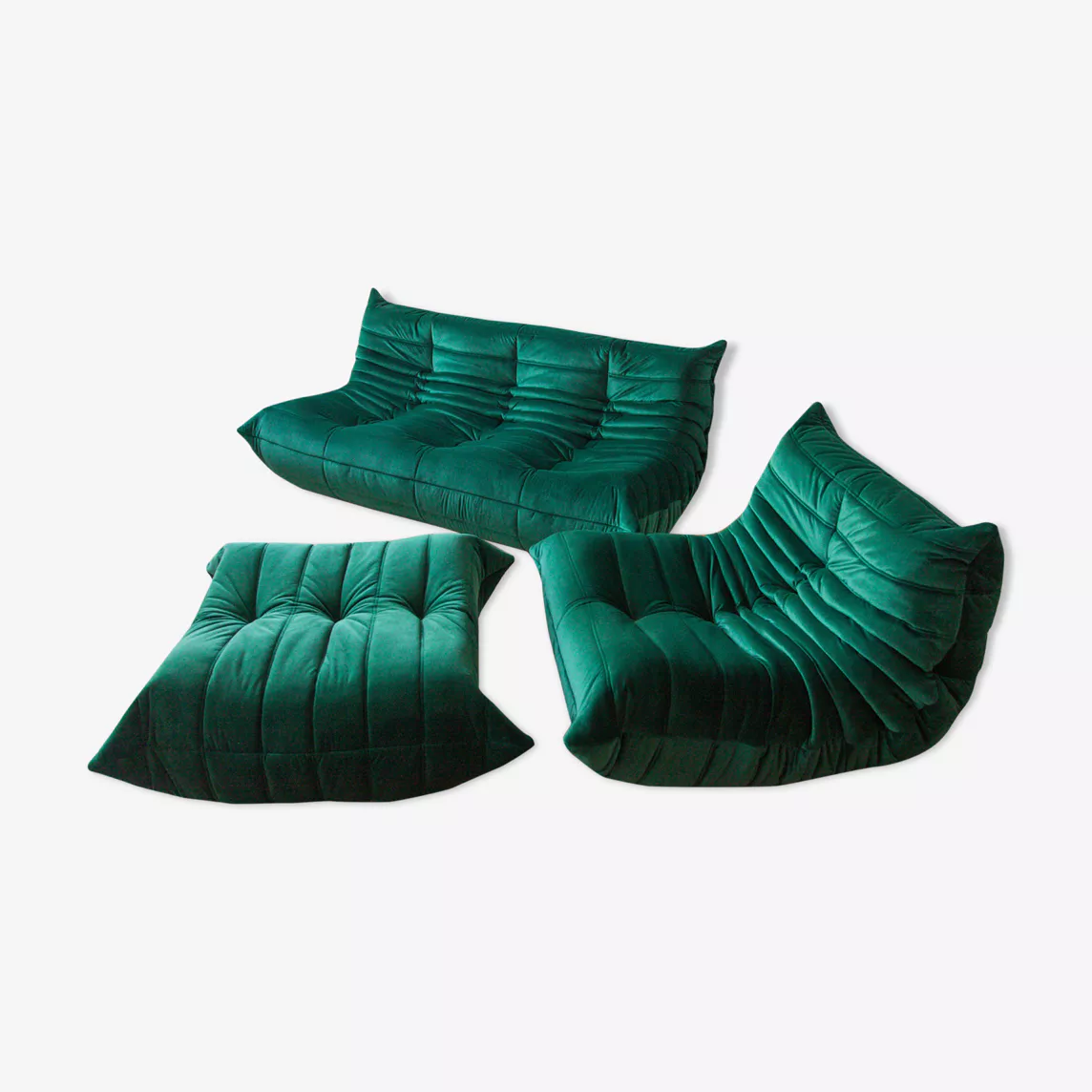 Togo Lounge Set 3-pc. Velvet Emerald Green
