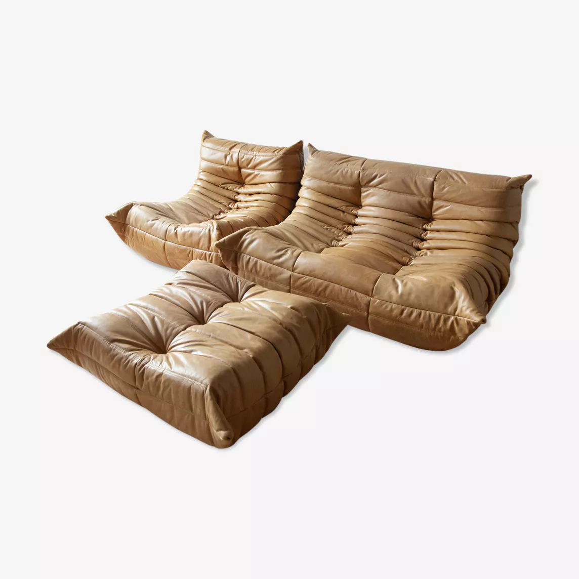 Togo Lounge Set 3-pc. Pull-Up Leather Camel Brown