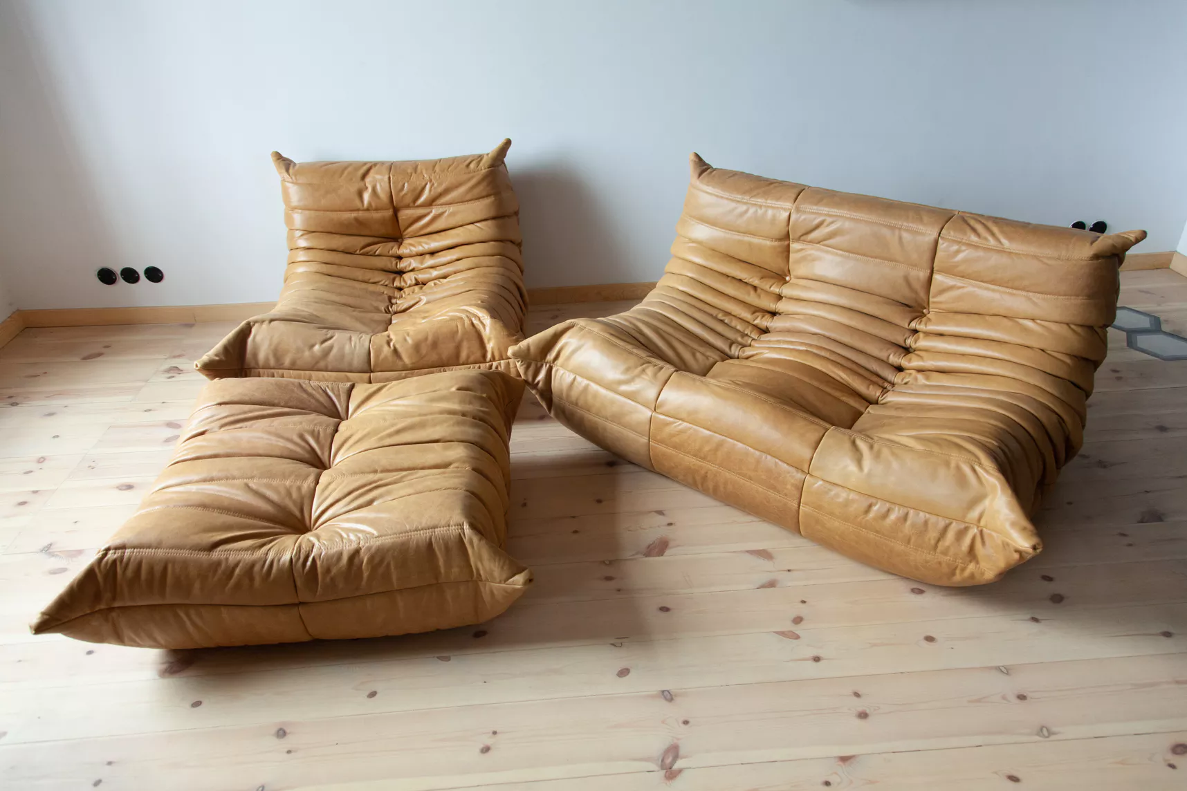 Togo Lounge Set 3-pc. Pull-Up Leather Camel Brown