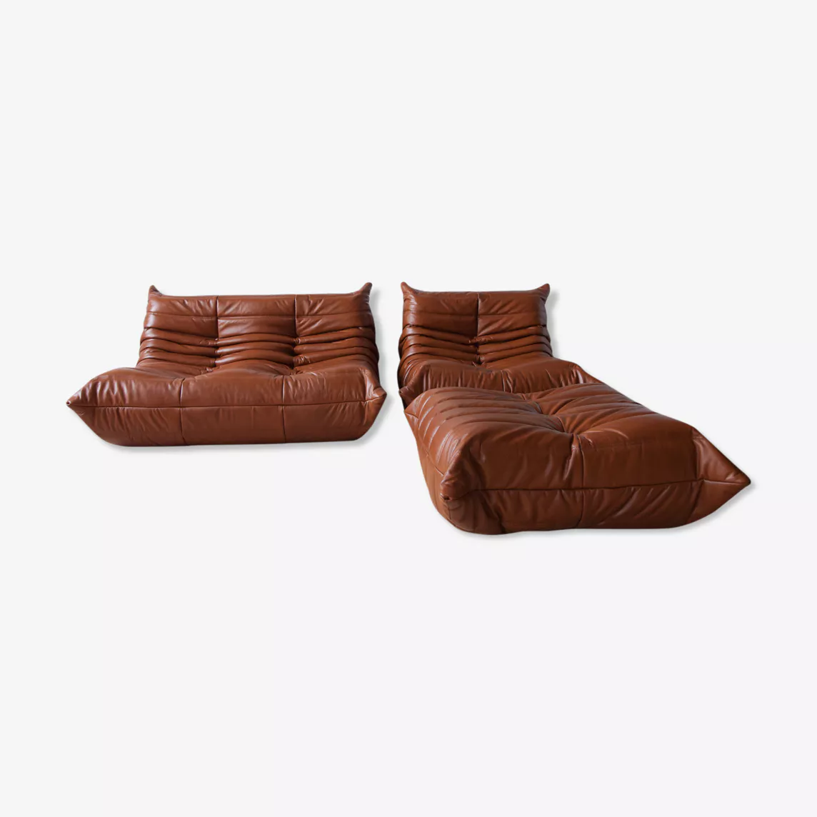 Set Lounge Togo 3 pezzi pelle lucida marrone whisky