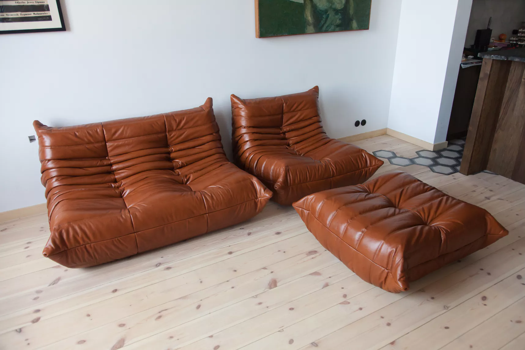 Togo Lounge Set 3-piece High-gloss Leather Whisky Brown