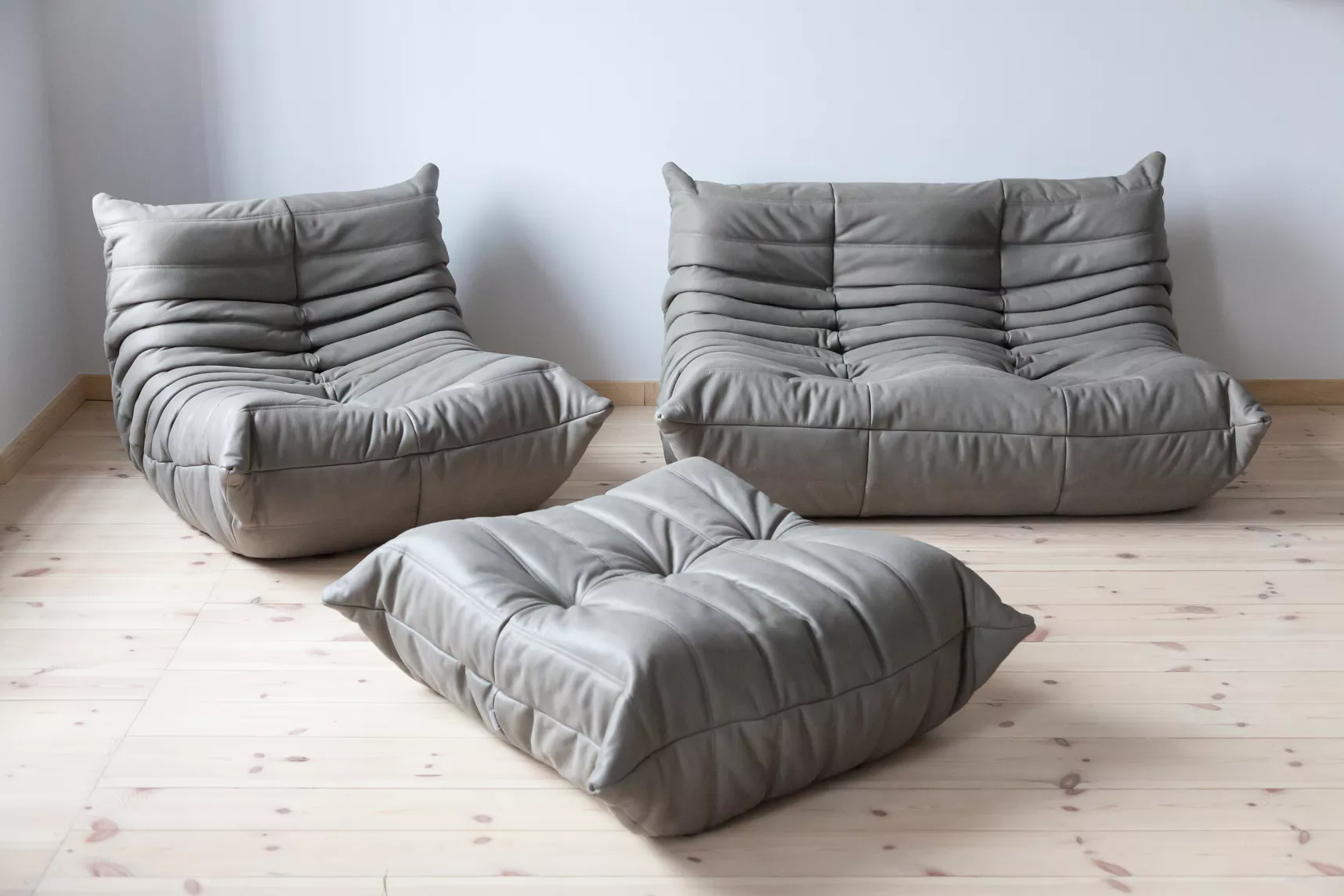 Togo Lounge Set 3-tlg. Madras-Leder Aschgrau