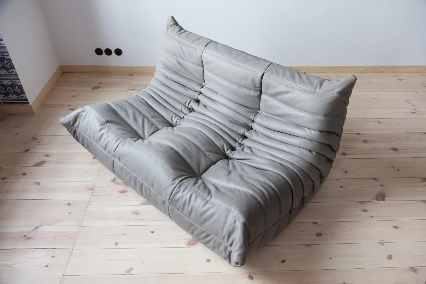 Togo Lounge Set 3-tlg. Madras-Leder Aschgrau