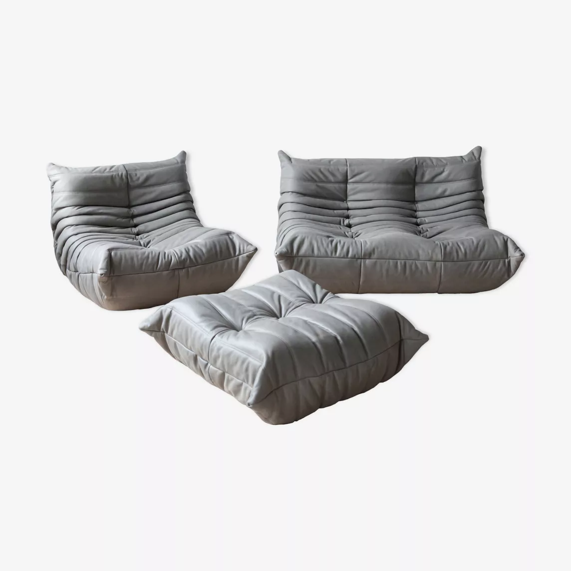 Togo Lounge Set 3-tlg. Madras-Leder Aschgrau