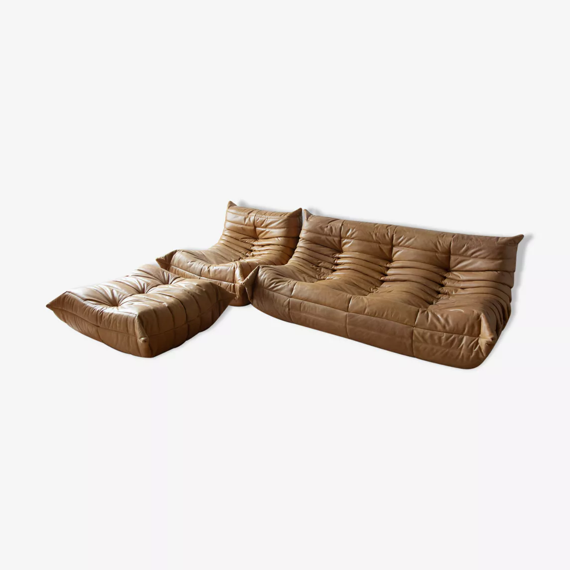 Togo Lounge Set 3-pc. Pull-Up Leather Camel Brown