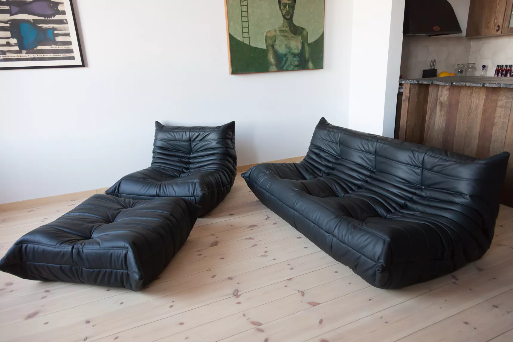 Togo Lounge Set 3-pc. Madras Leather Black