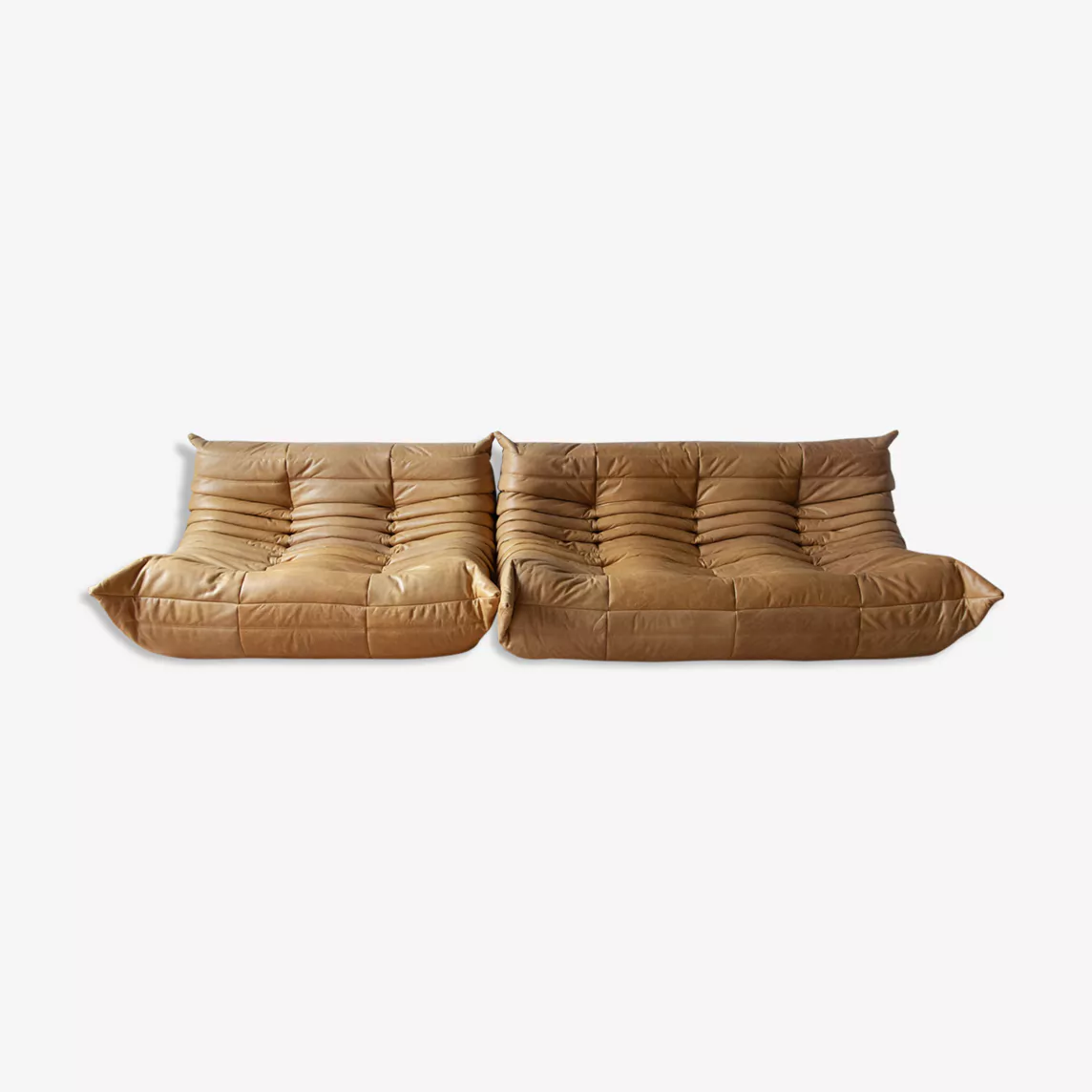Togo Lounge Set 2-pc. Pull-Up Leather Camel Brown