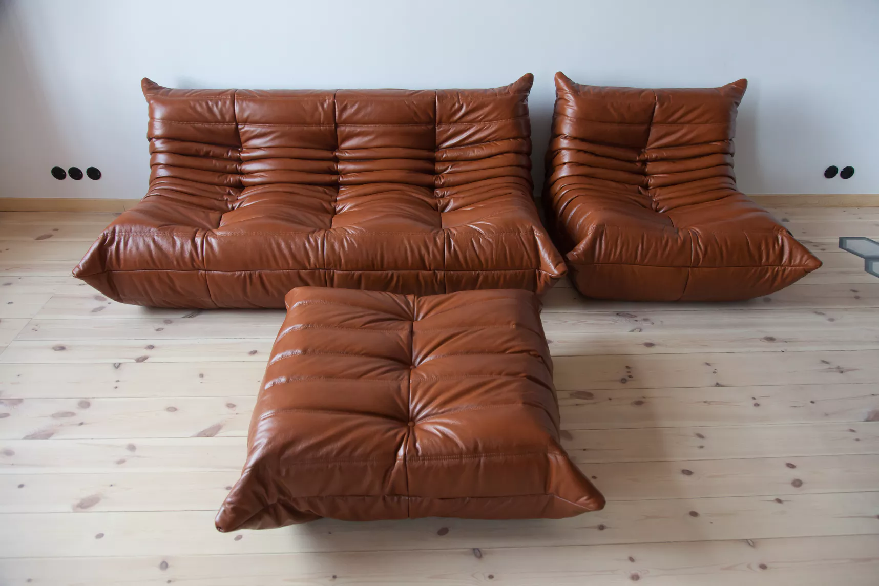 Togo Lounge Set 3-pc. High-gloss leather whiskey brown