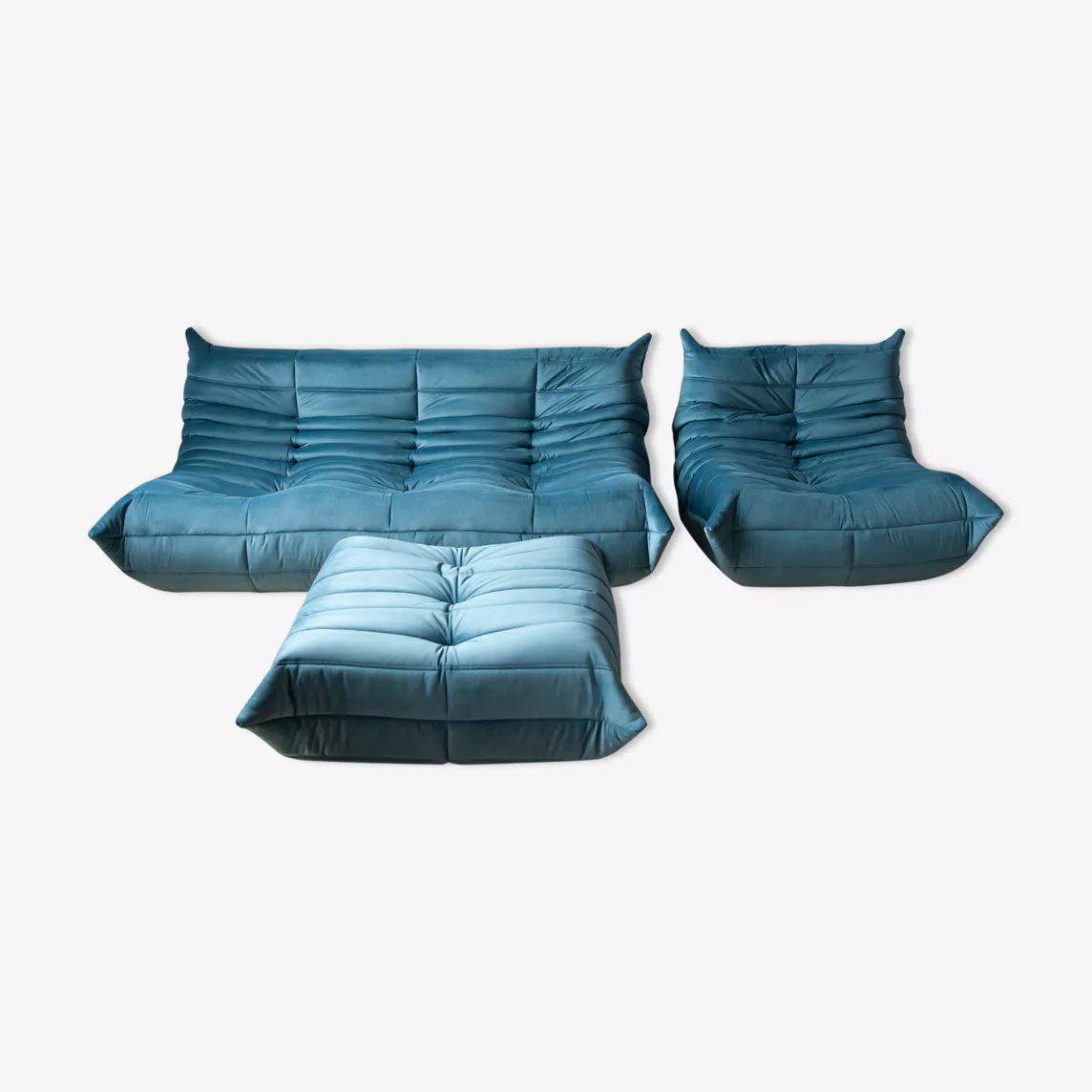 Togo Lounge Set 3 pezzi velluto blu mare