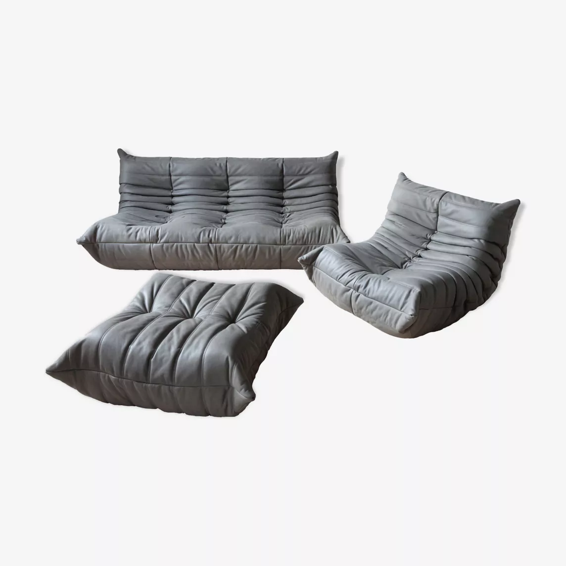 Togo Lounge Set 3-pc. Madras Leather Ash Grey