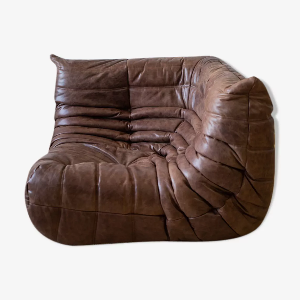 Togo Corner Sofa Pull-Up Leather Walnut Brown