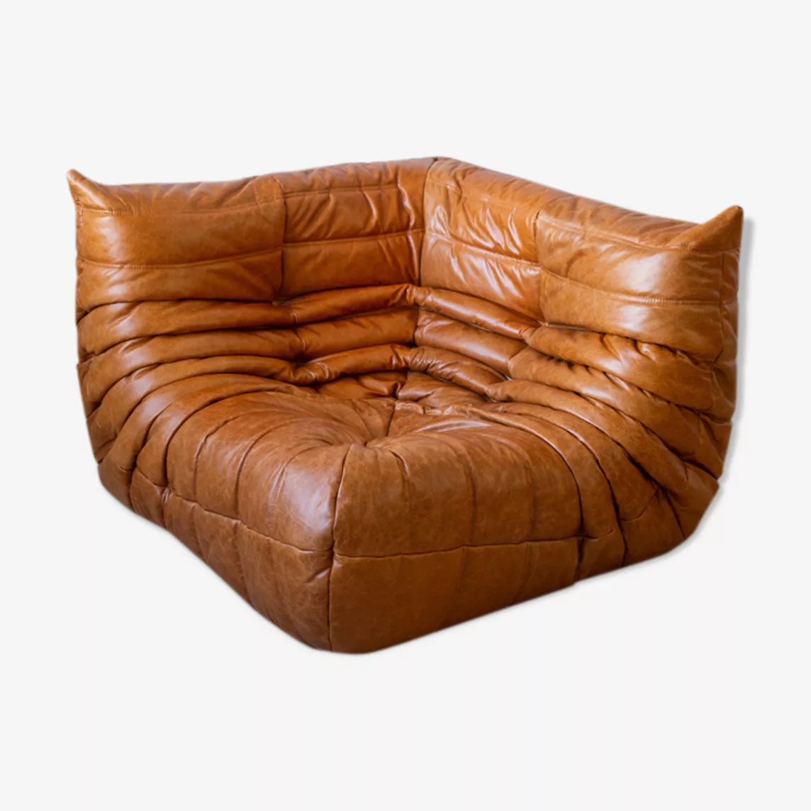 Togo Corner Sofa Pull-Up Leather Pine Brown