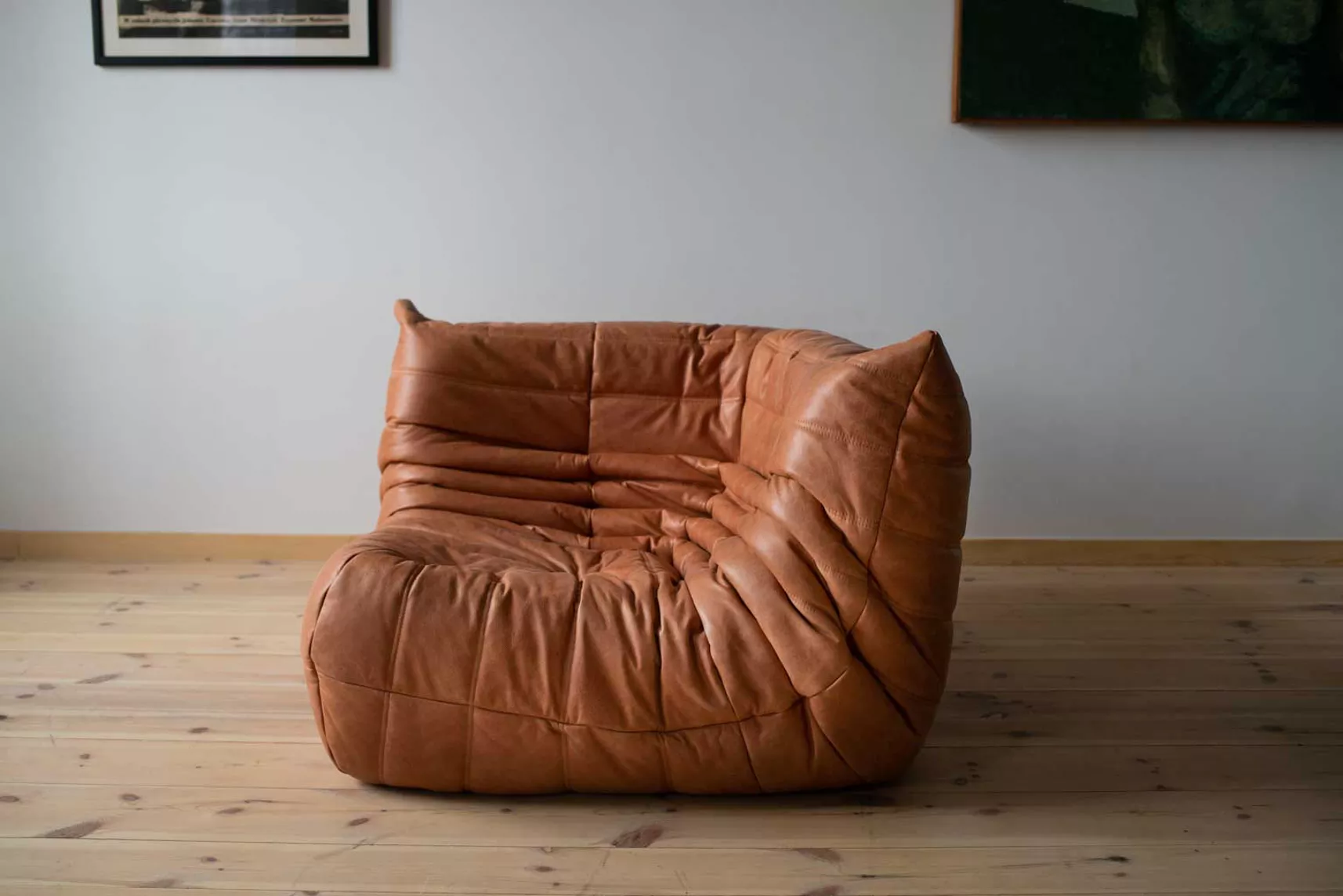 Togo Corner Sofa Pull-Up Leather Peach Brown