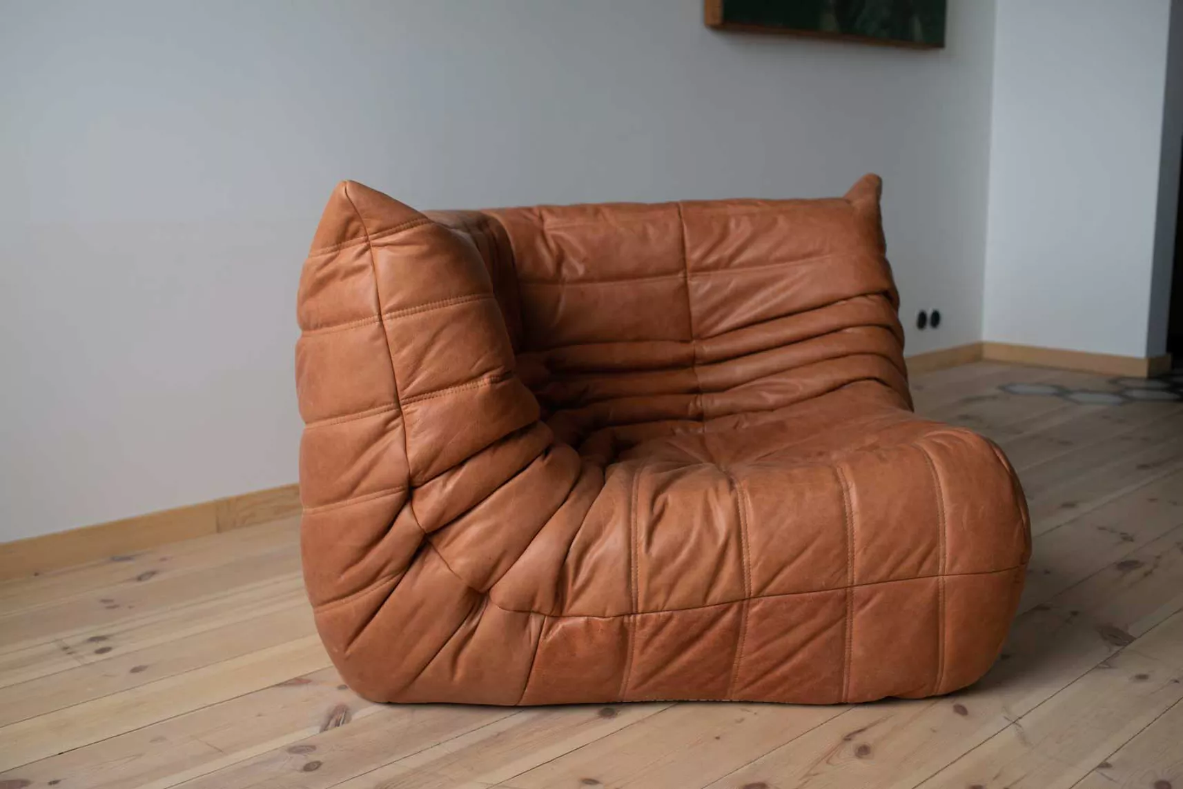 Togo Corner Sofa Pull-Up Leather Peach Brown