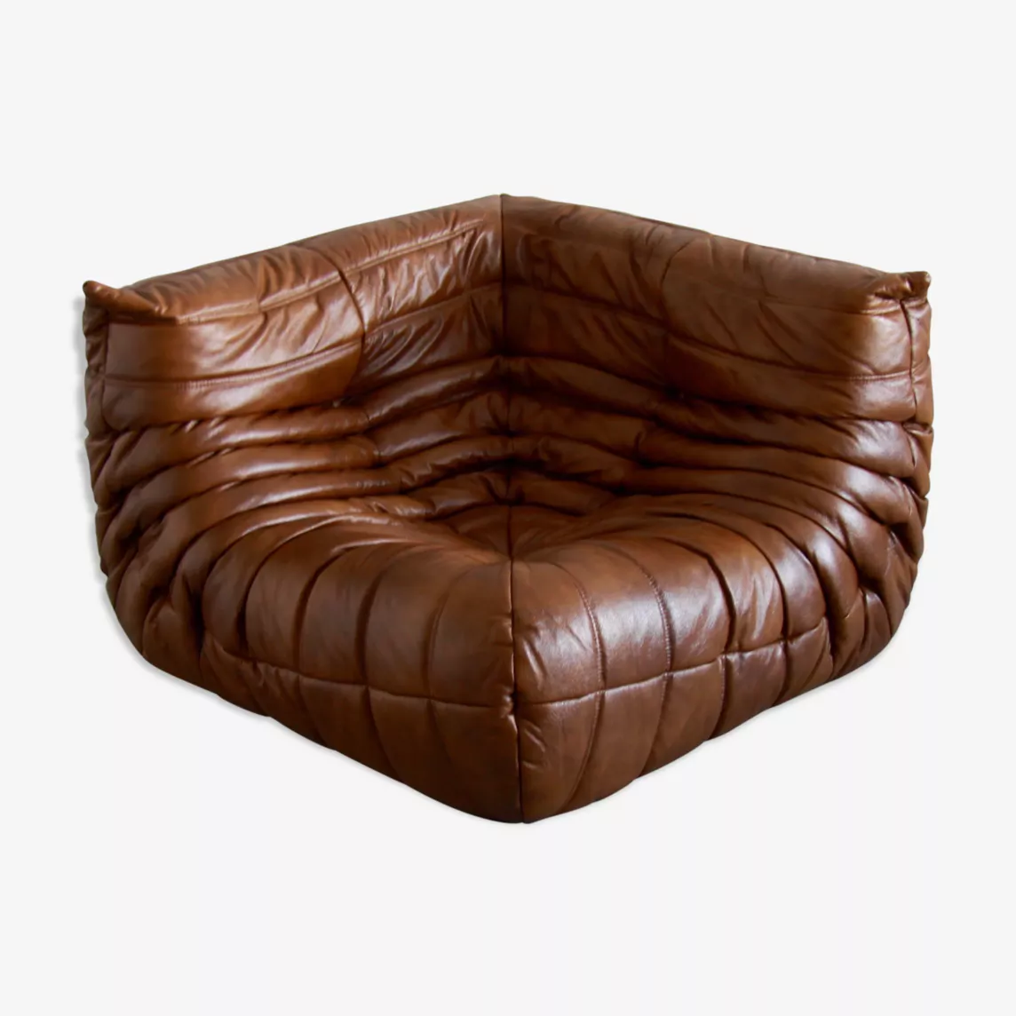 Togo Corner Sofa High Gloss Leather Antique Brown