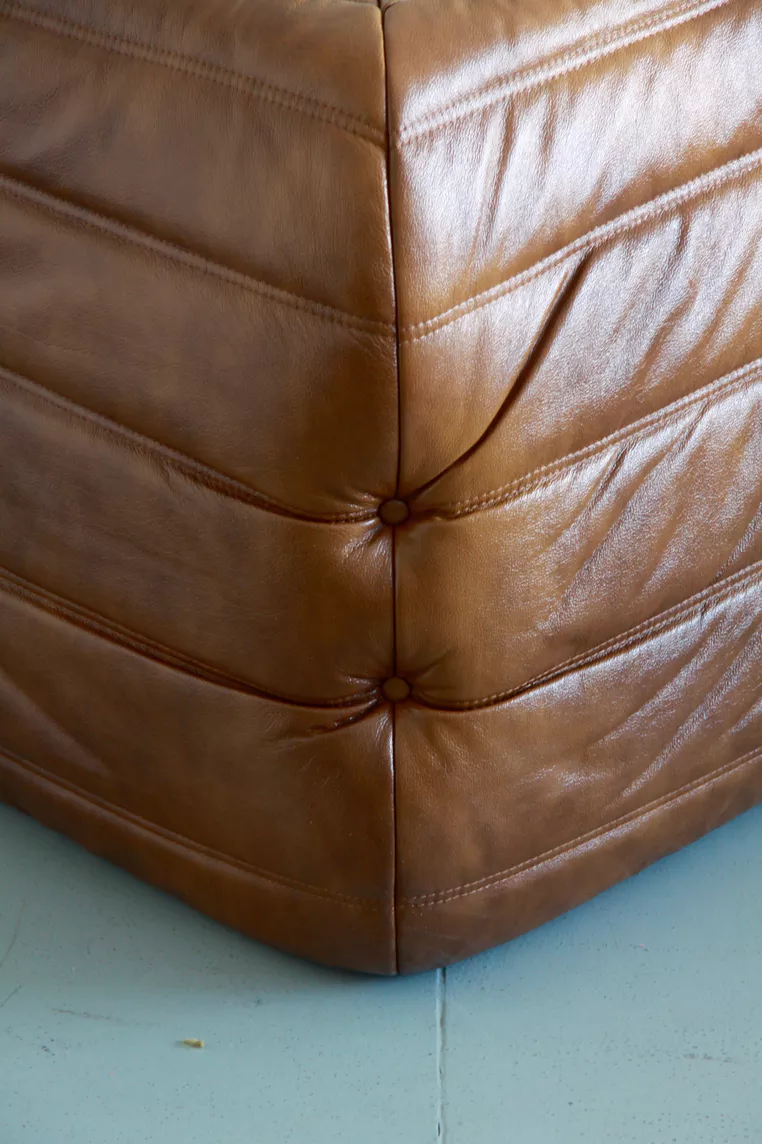 Togo Corner Sofa High Gloss Leather Antique Brown